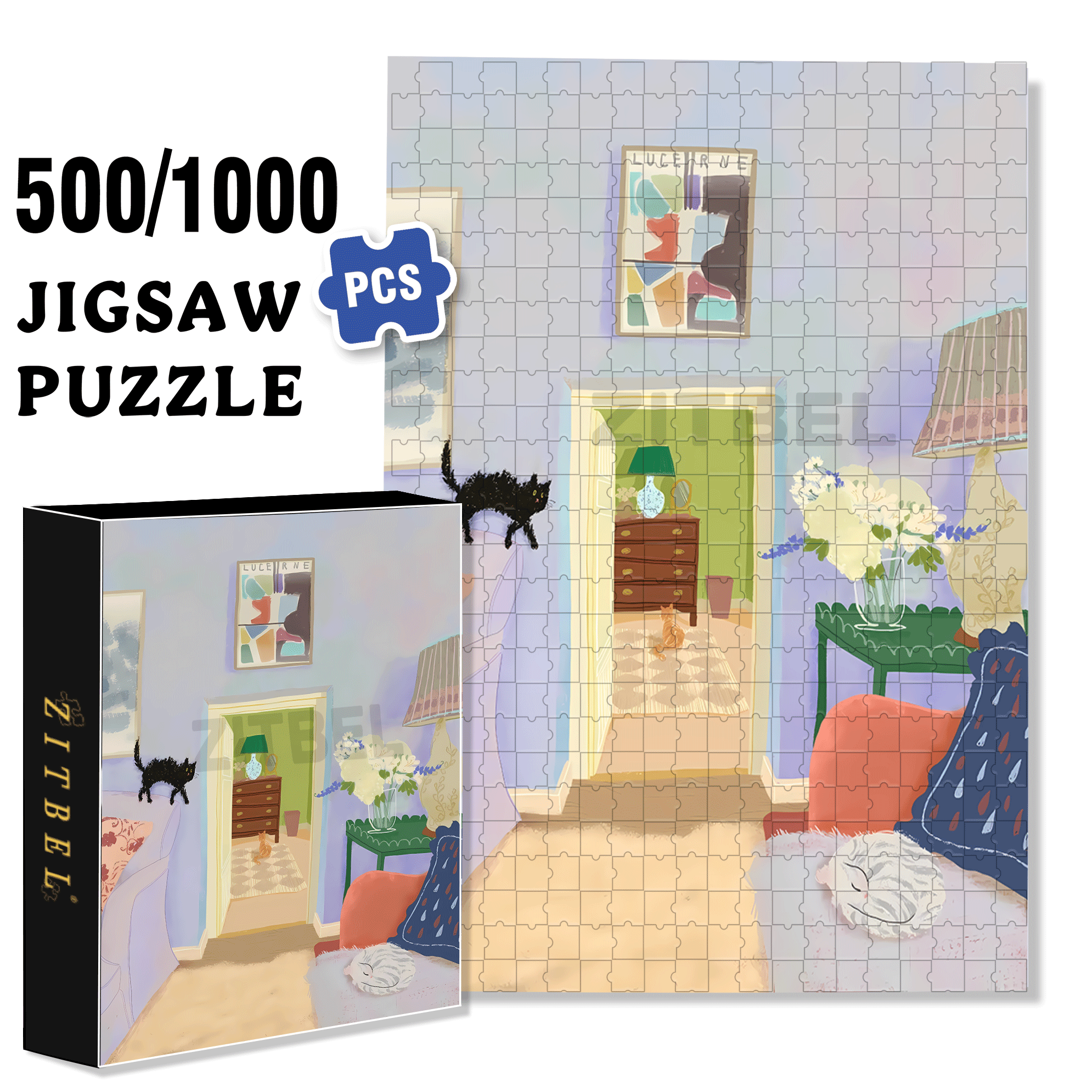 Count How Many Kittens Are In The Picture 500pcs/1000pcs Jigsaw Puzzle, Scratch-Resistant, Interactive Family Game & Brain-Boosting DIY Decor, Perfect for Halloween, Christmas & New Year Gifts, Family Puzzle Game