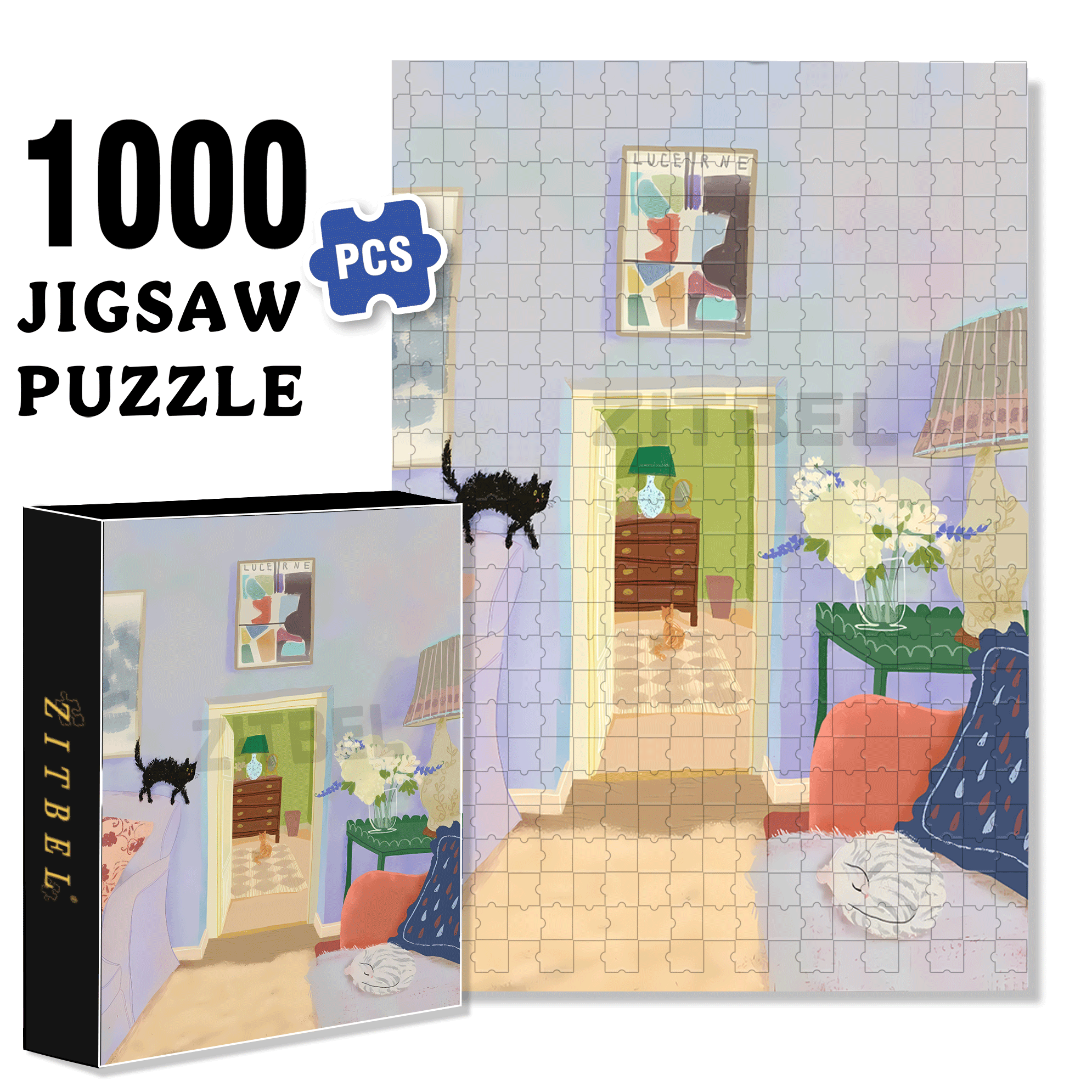 Count How Many Kittens Are In The Picture 500pcs/1000pcs Jigsaw Puzzle, Scratch-Resistant, Interactive Family Game & Brain-Boosting DIY Decor, Perfect for Halloween, Christmas & New Year Gifts, Family Puzzle Game