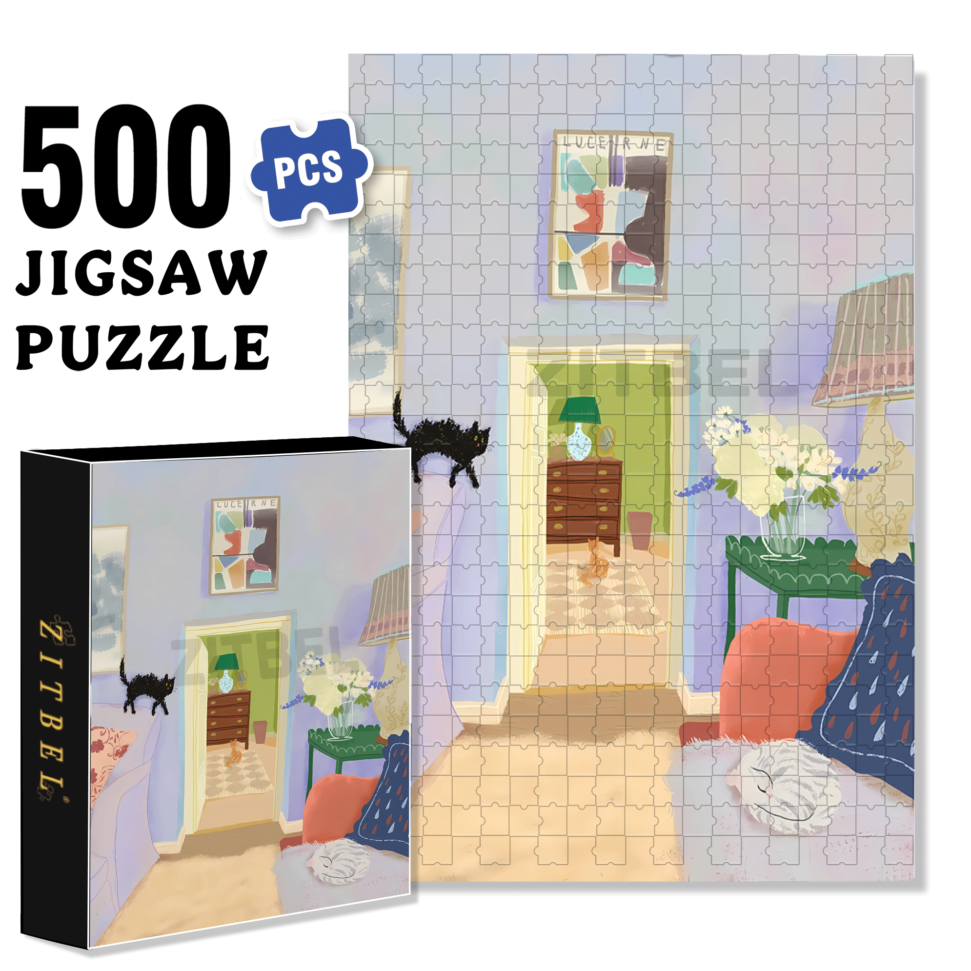 Count How Many Kittens Are In The Picture 500pcs/1000pcs Jigsaw Puzzle, Scratch-Resistant, Interactive Family Game & Brain-Boosting DIY Decor, Perfect for Halloween, Christmas & New Year Gifts, Family Puzzle Game