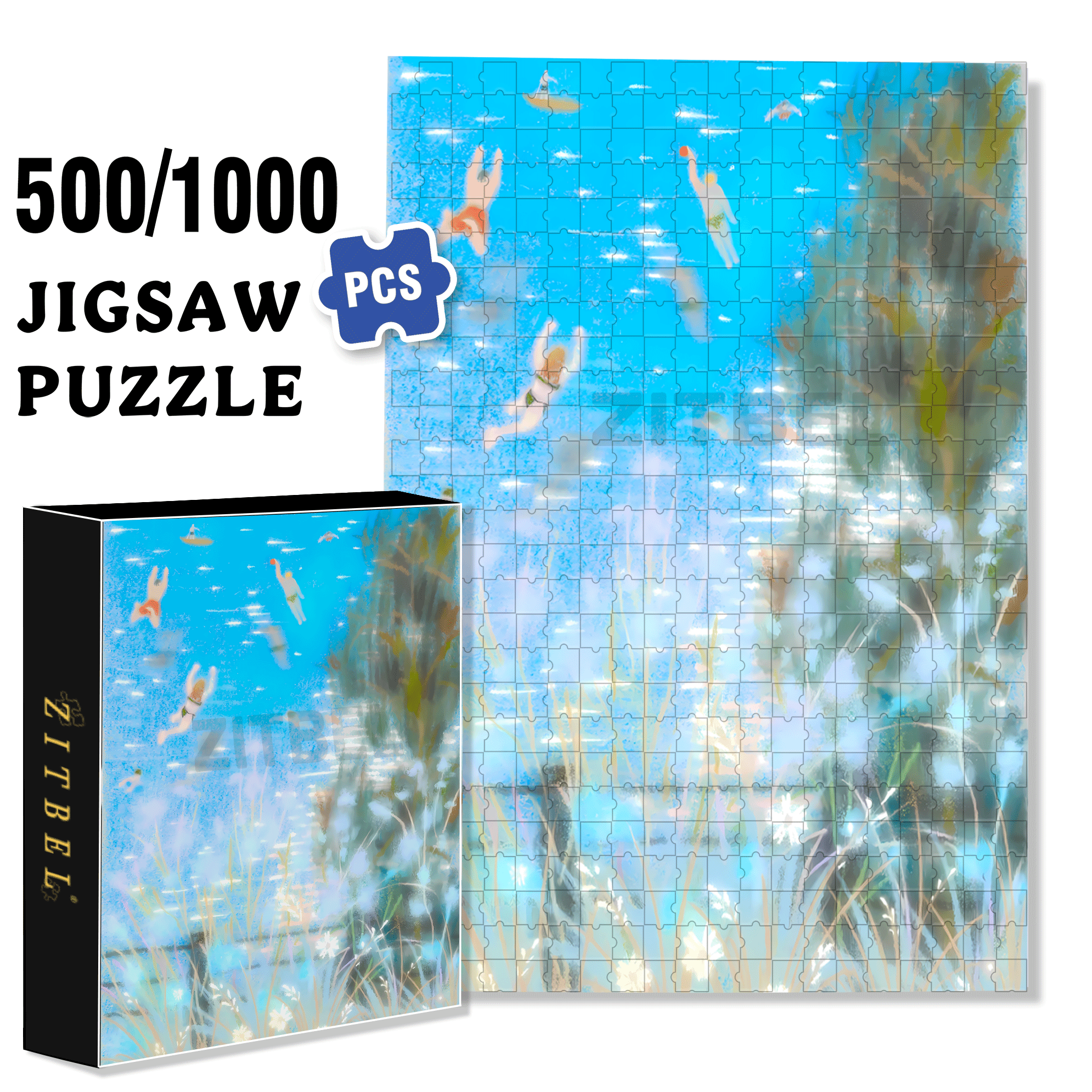 Freestyle Swimming 500pcs/1000pcs Jigsaw Puzzle, Scratch-Resistant, Interactive Family Game & Brain-Boosting DIY Decor, Perfect for Halloween, Christmas & New Year Gifts, Family Puzzle Game