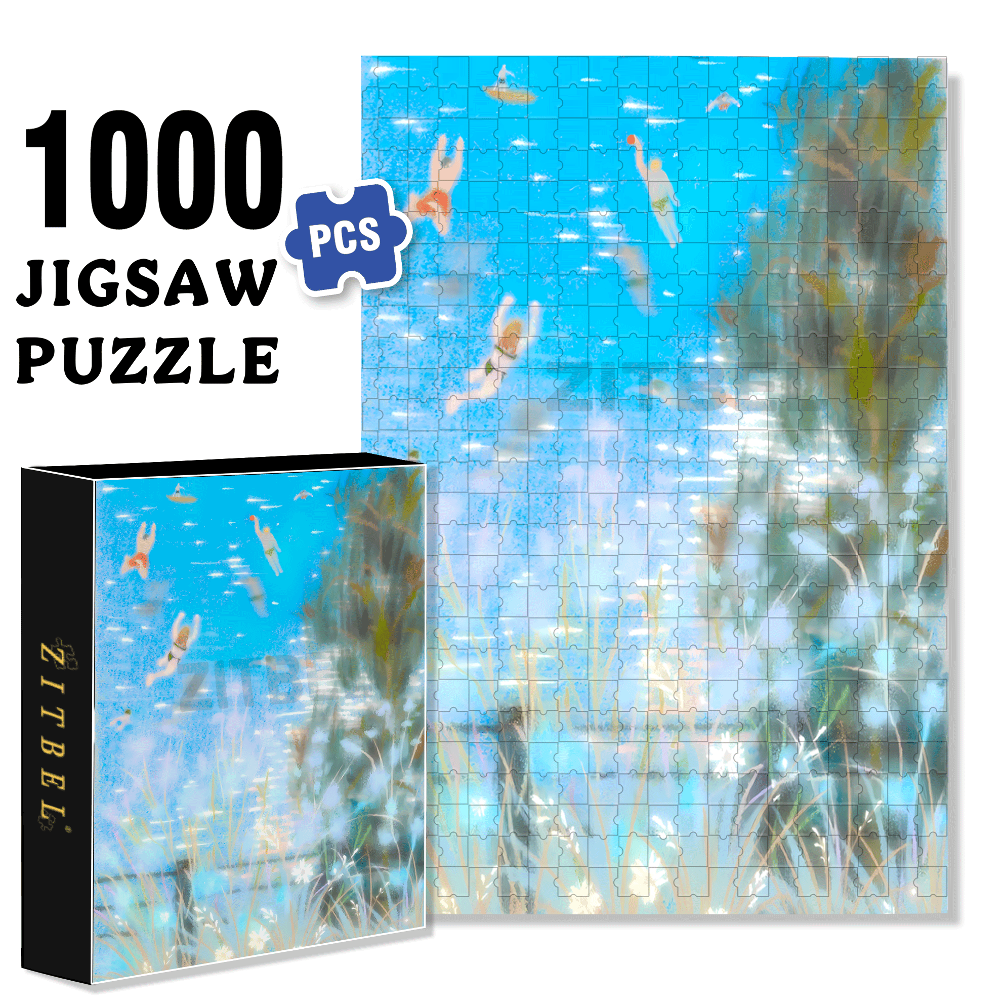 Freestyle Swimming 500pcs/1000pcs Jigsaw Puzzle, Scratch-Resistant, Interactive Family Game & Brain-Boosting DIY Decor, Perfect for Halloween, Christmas & New Year Gifts, Family Puzzle Game
