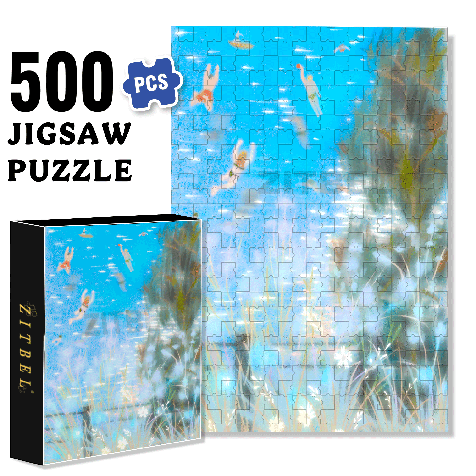 Freestyle Swimming 500pcs/1000pcs Jigsaw Puzzle, Scratch-Resistant, Interactive Family Game & Brain-Boosting DIY Decor, Perfect for Halloween, Christmas & New Year Gifts, Family Puzzle Game