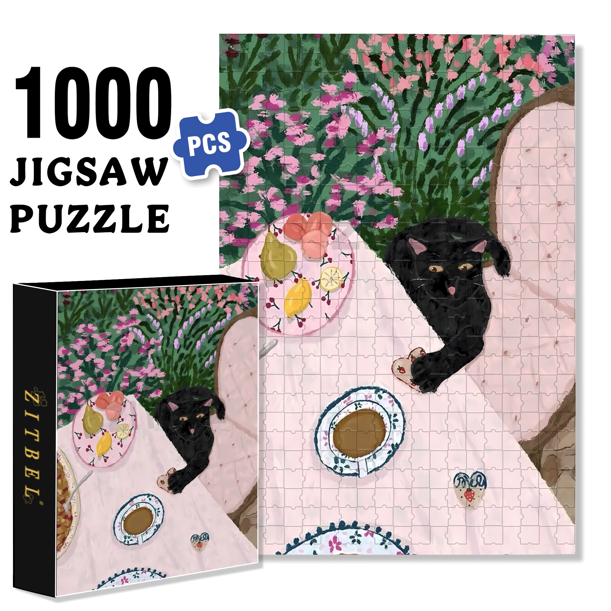 Greedy Little Black Cat 500pcs/1000pcs Jigsaw Puzzle, Scratch-Resistant, Interactive Family Game & Brain-Boosting DIY Decor, Perfect for Halloween, Christmas & New Year Gifts, Family Puzzle Game
