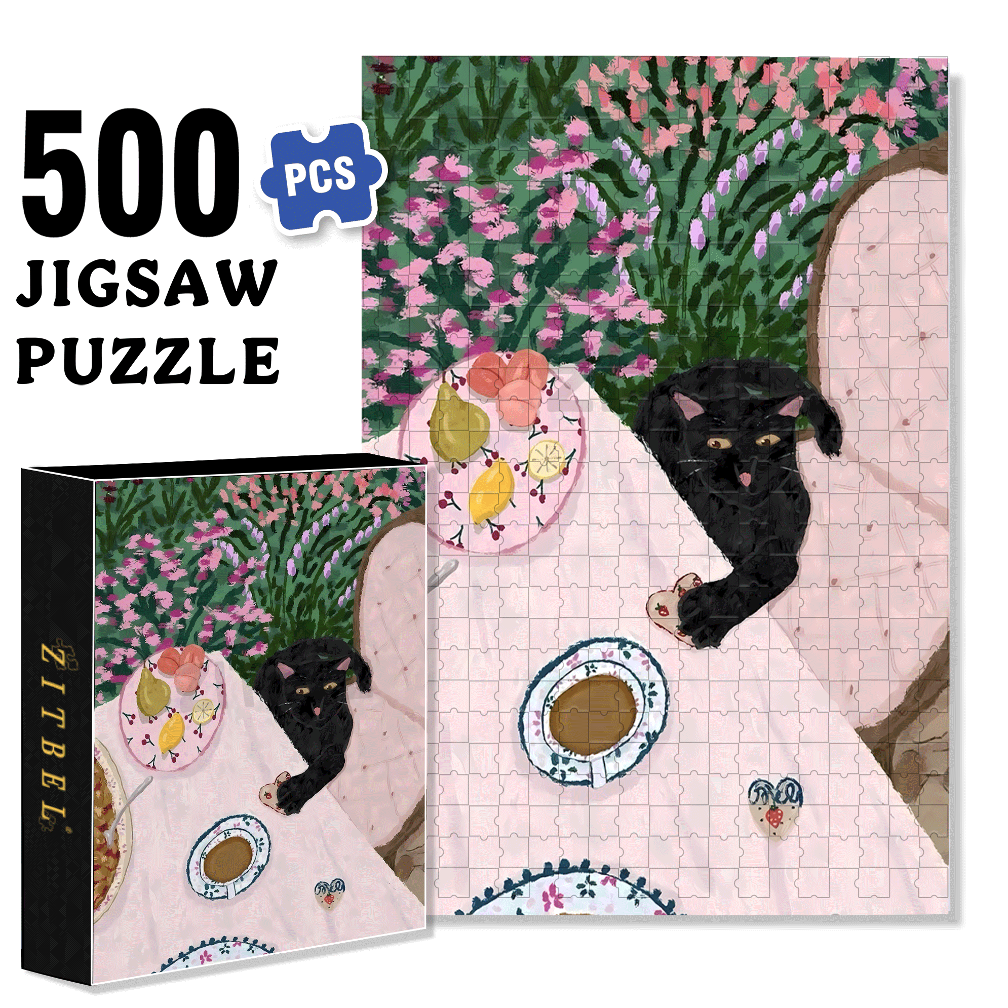 Greedy Little Black Cat 500pcs/1000pcs Jigsaw Puzzle, Scratch-Resistant, Interactive Family Game & Brain-Boosting DIY Decor, Perfect for Halloween, Christmas & New Year Gifts, Family Puzzle Game