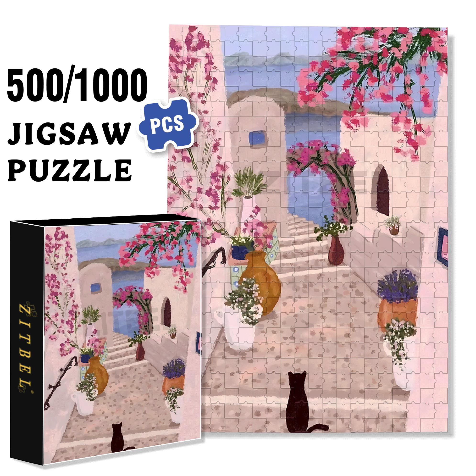 Lonely Kitten 500pcs/1000pcs Jigsaw Puzzle, Scratch-Resistant, Interactive Family Game & Brain-Boosting DIY Decor, Perfect for Halloween, Christmas & New Year Gifts, Family Puzzle Game