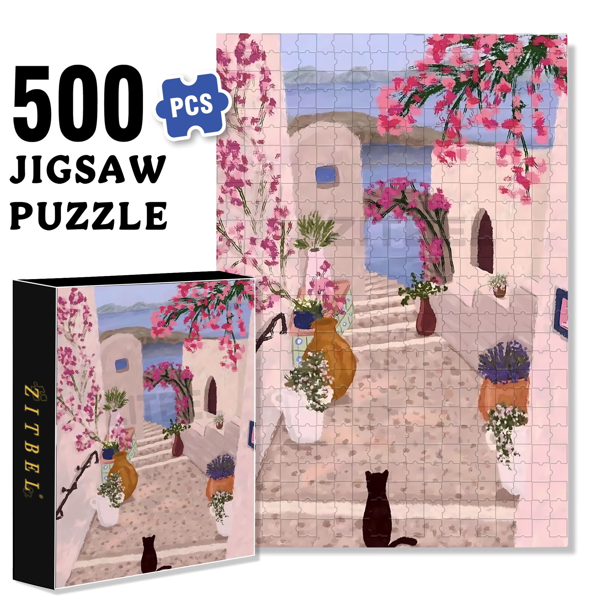 Lonely Kitten 500pcs/1000pcs Jigsaw Puzzle, Scratch-Resistant, Interactive Family Game & Brain-Boosting DIY Decor, Perfect for Halloween, Christmas & New Year Gifts, Family Puzzle Game