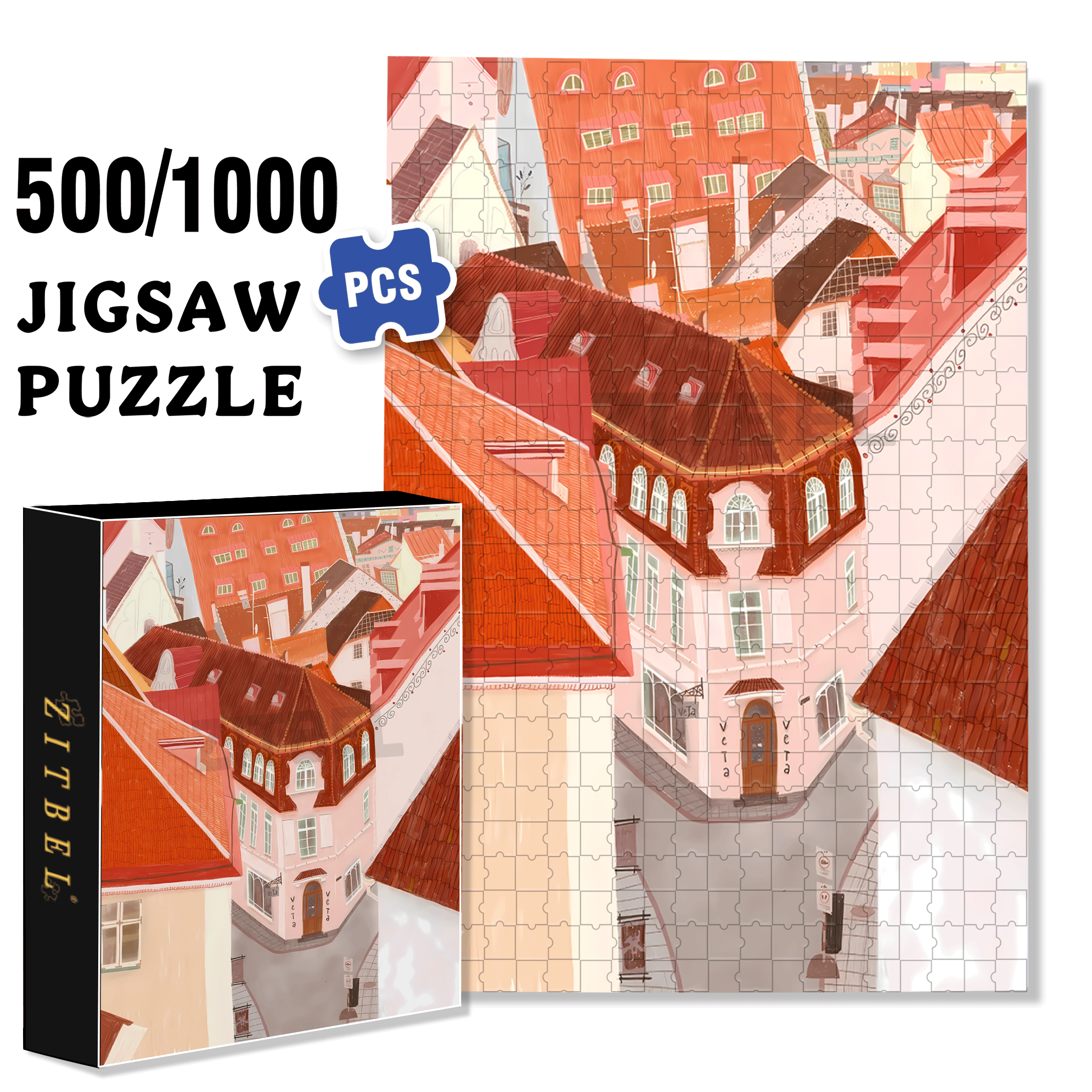 Orange Colored Temperature 500pcs/1000pcs Jigsaw Puzzle, Scratch-Resistant, Interactive Family Game & Brain-Boosting DIY Decor, Perfect for Halloween, Christmas & New Year Gifts, Family Puzzle Game