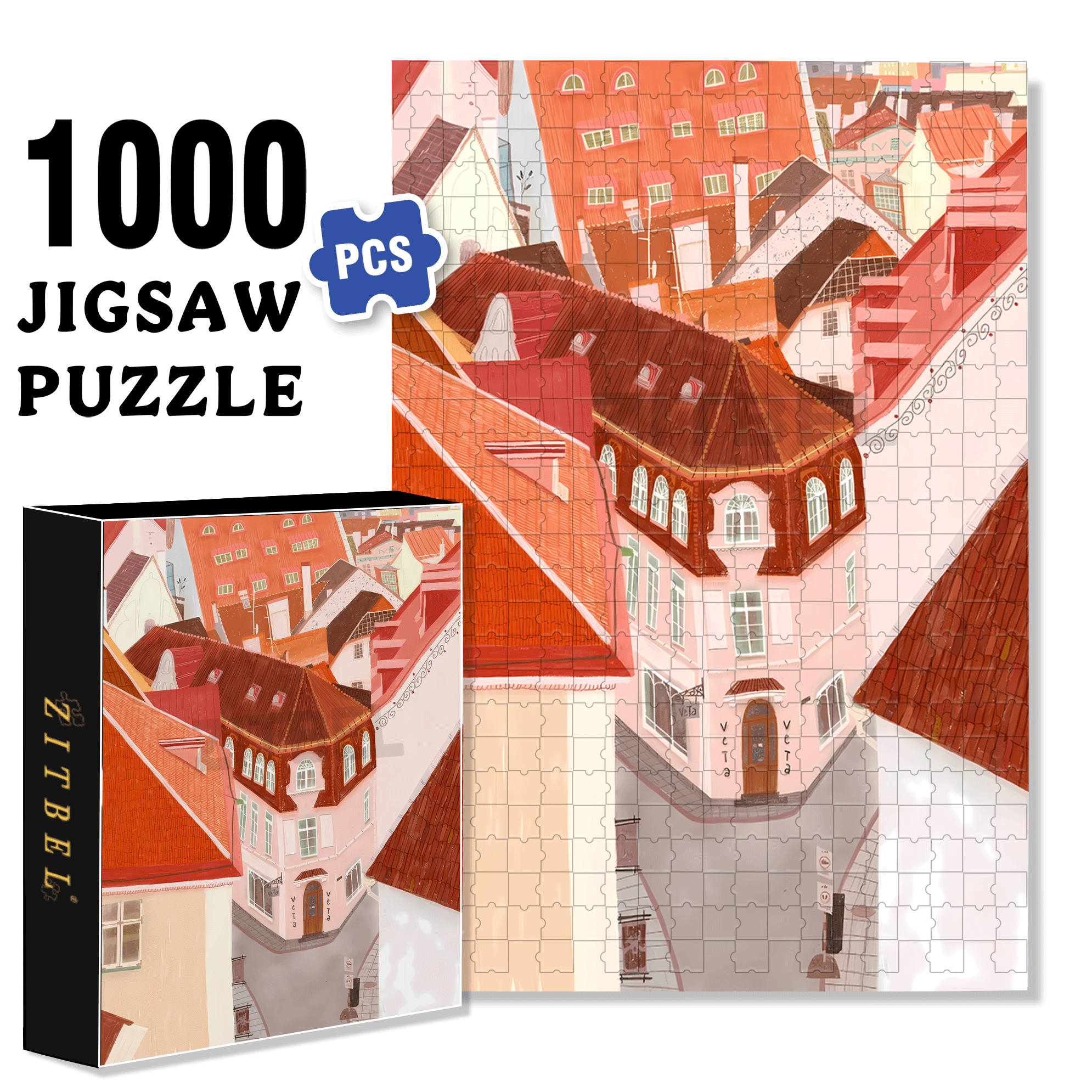 Orange Colored Temperature 500pcs/1000pcs Jigsaw Puzzle, Scratch-Resistant, Interactive Family Game & Brain-Boosting DIY Decor, Perfect for Halloween, Christmas & New Year Gifts, Family Puzzle Game