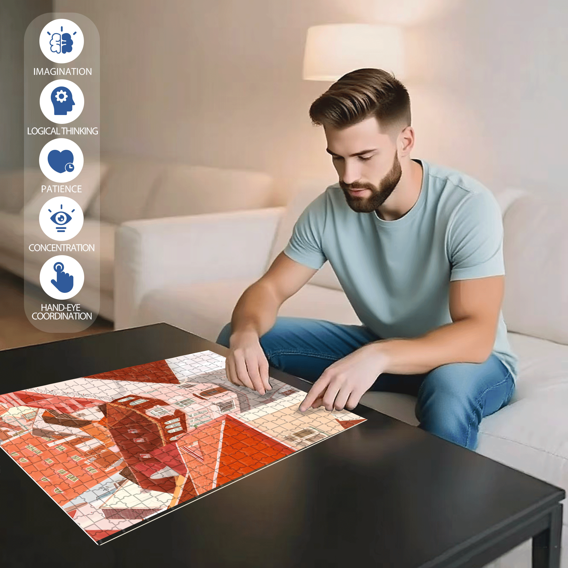 Orange Colored Temperature 500pcs/1000pcs Jigsaw Puzzle, Scratch-Resistant, Interactive Family Game & Brain-Boosting DIY Decor, Perfect for Halloween, Christmas & New Year Gifts, Family Puzzle Game