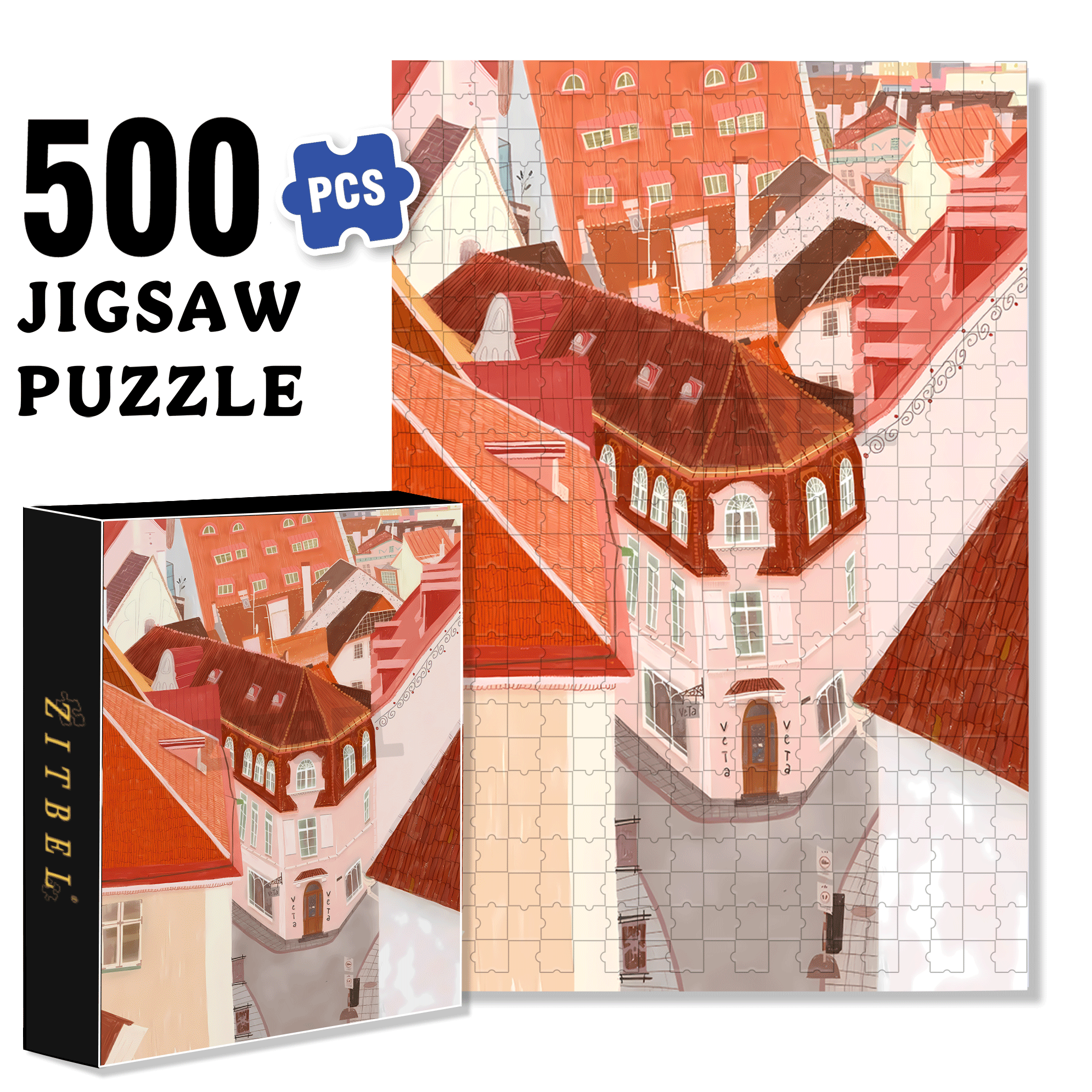 Orange Colored Temperature 500pcs/1000pcs Jigsaw Puzzle, Scratch-Resistant, Interactive Family Game & Brain-Boosting DIY Decor, Perfect for Halloween, Christmas & New Year Gifts, Family Puzzle Game