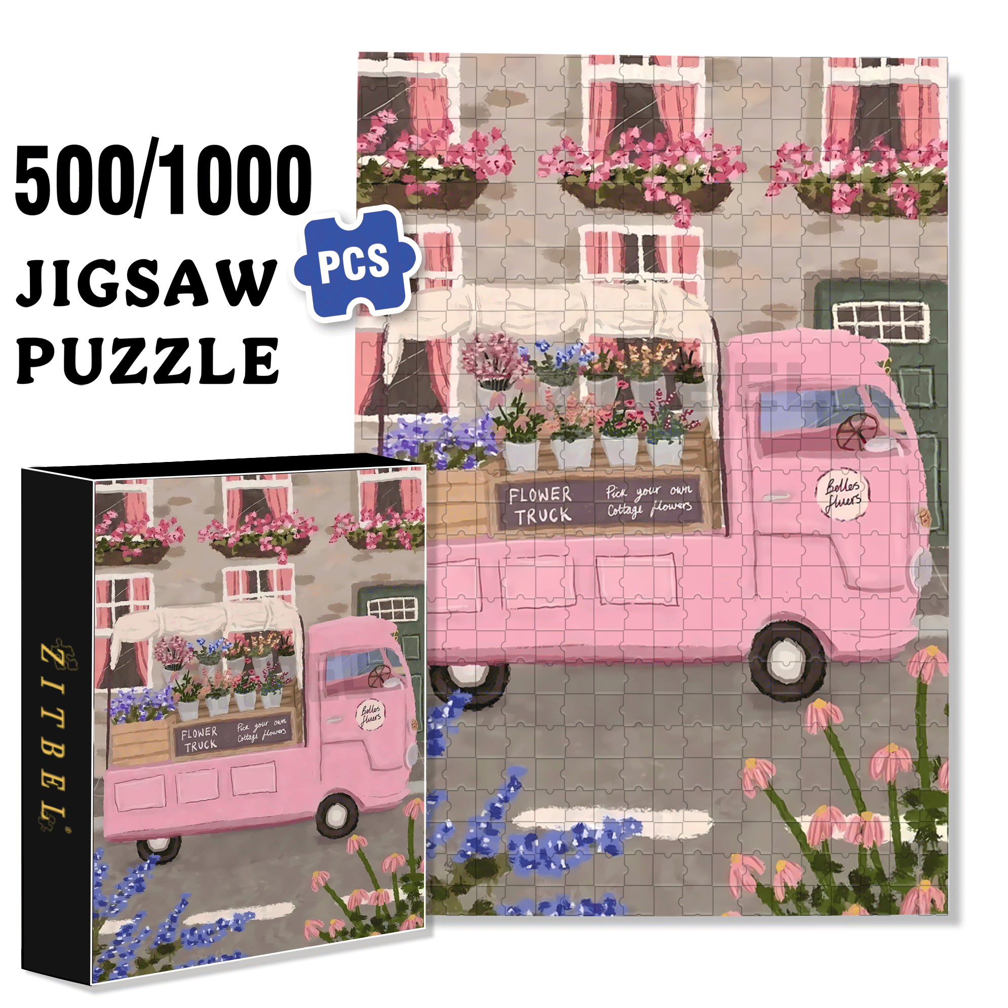 Pink Style 500pcs/1000pcs Jigsaw Puzzle, Scratch-Resistant, Interactive Family Game & Brain-Boosting DIY Decor, Perfect for Halloween, Christmas & New Year Gifts, Family Puzzle Game