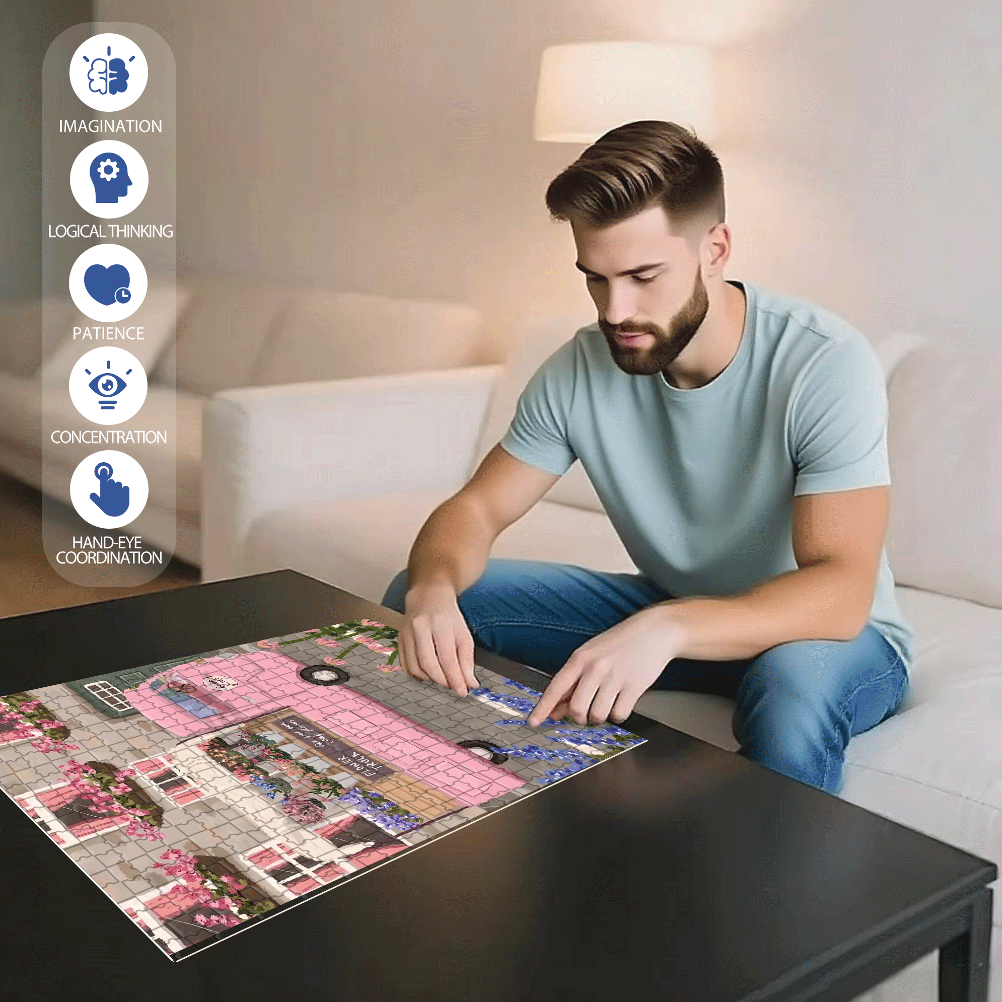 Pink Style 500pcs/1000pcs Jigsaw Puzzle, Scratch-Resistant, Interactive Family Game & Brain-Boosting DIY Decor, Perfect for Halloween, Christmas & New Year Gifts, Family Puzzle Game