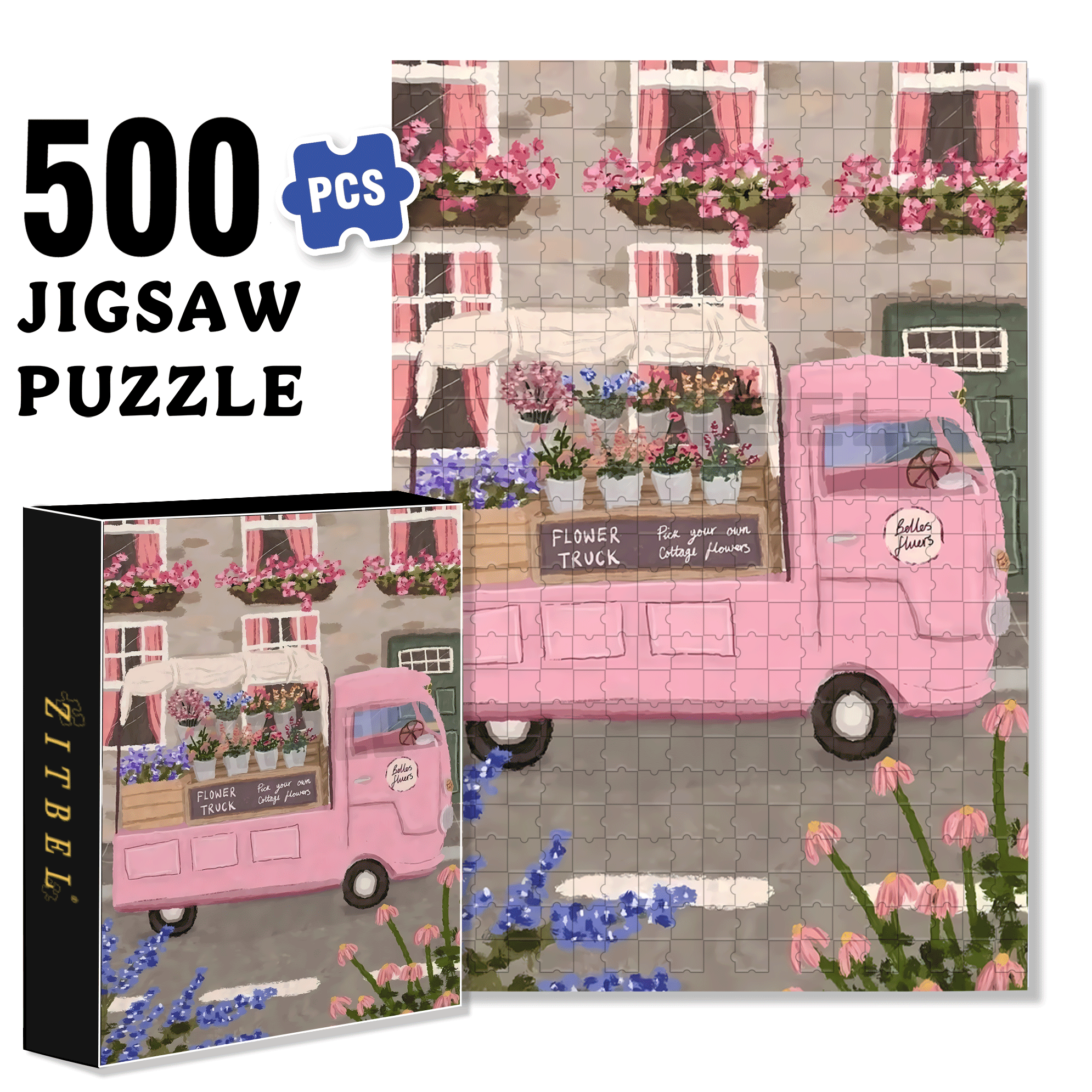 Pink Style 500pcs/1000pcs Jigsaw Puzzle, Scratch-Resistant, Interactive Family Game & Brain-Boosting DIY Decor, Perfect for Halloween, Christmas & New Year Gifts, Family Puzzle Game