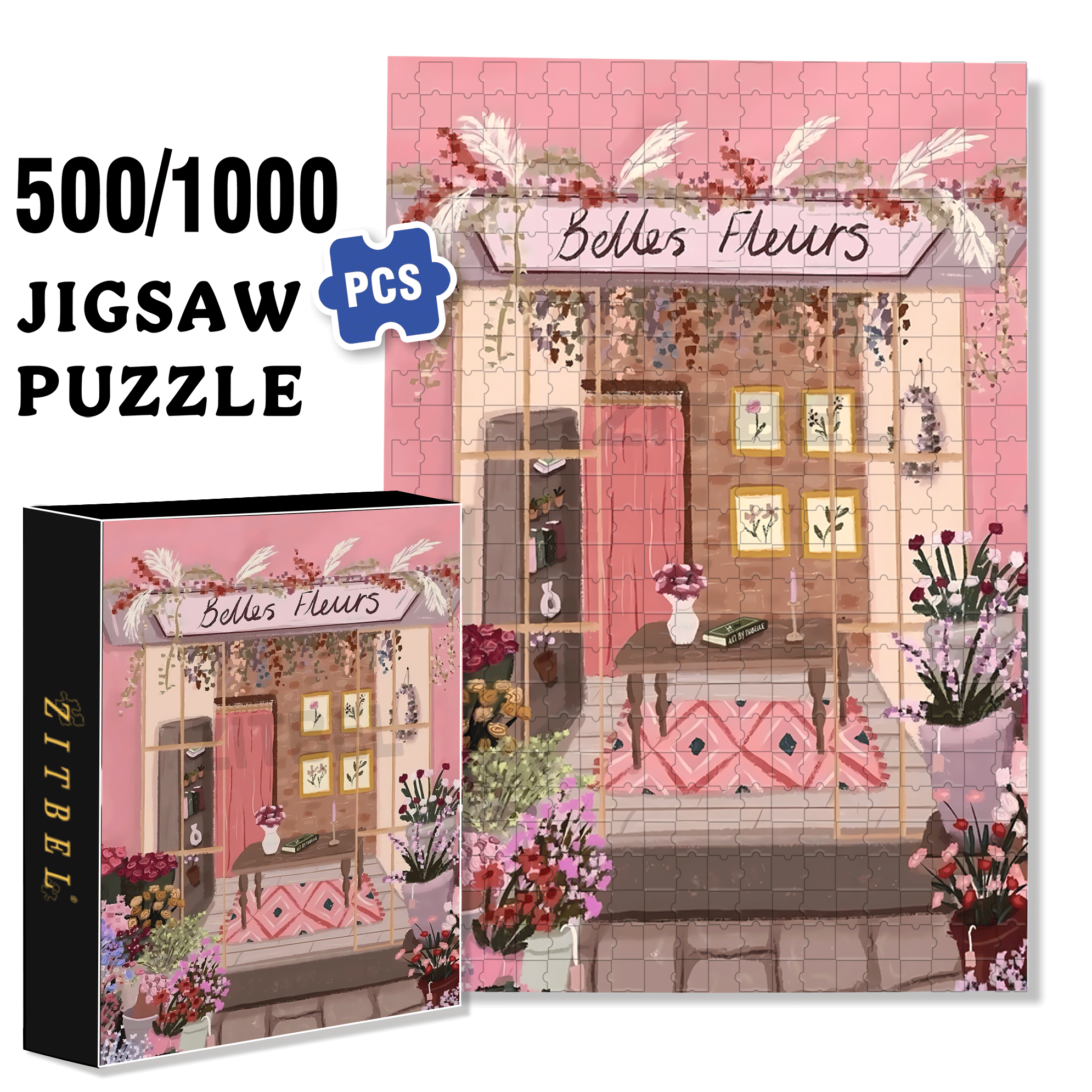 Pinke Style 2 500pcs/1000pcs Jigsaw Puzzle, Scratch-Resistant, Interactive Family Game & Brain-Boosting DIY Decor, Perfect for Halloween, Christmas & New Year Gifts, Family Puzzle Game