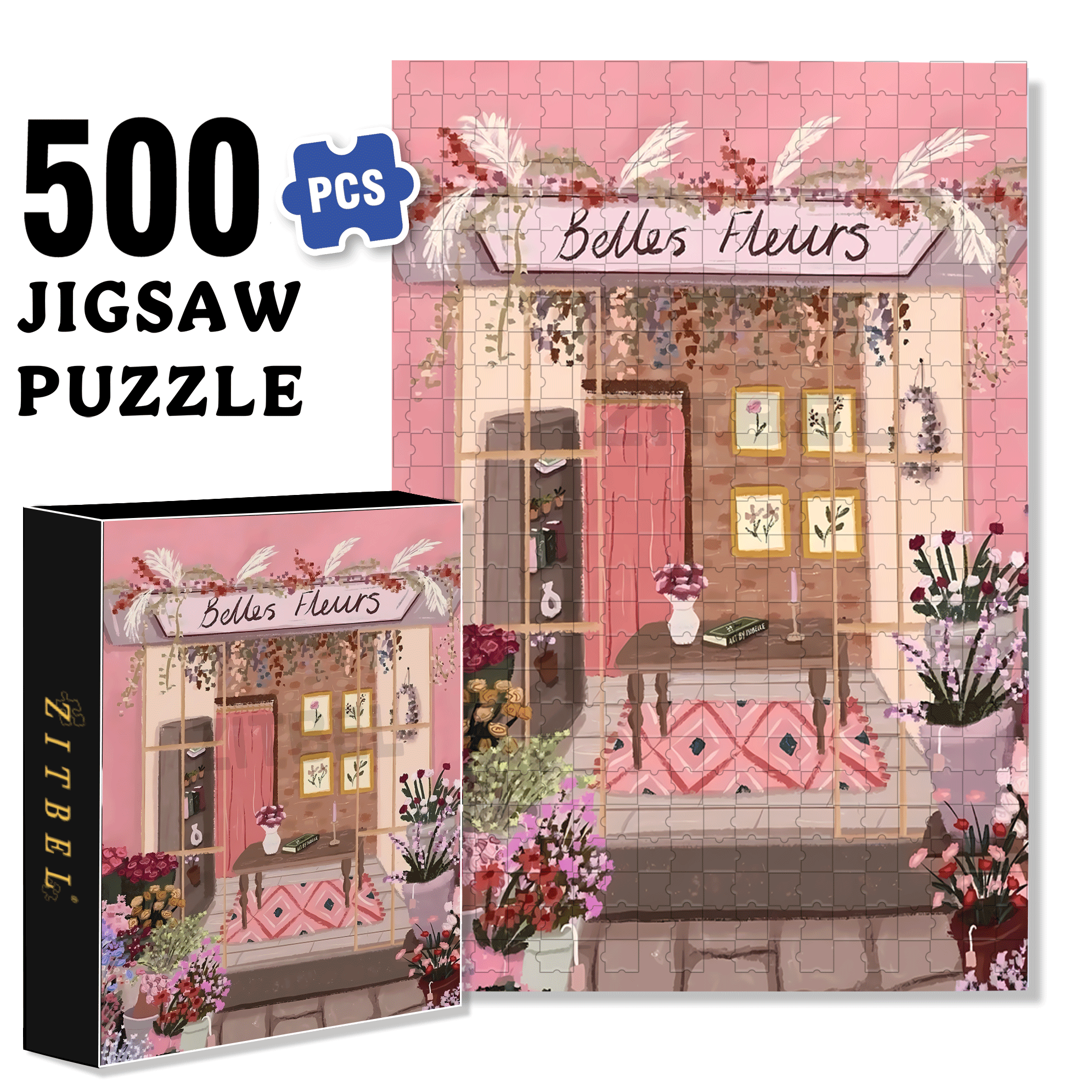 Pinke Style 2 500pcs/1000pcs Jigsaw Puzzle, Scratch-Resistant, Interactive Family Game & Brain-Boosting DIY Decor, Perfect for Halloween, Christmas & New Year Gifts, Family Puzzle Game