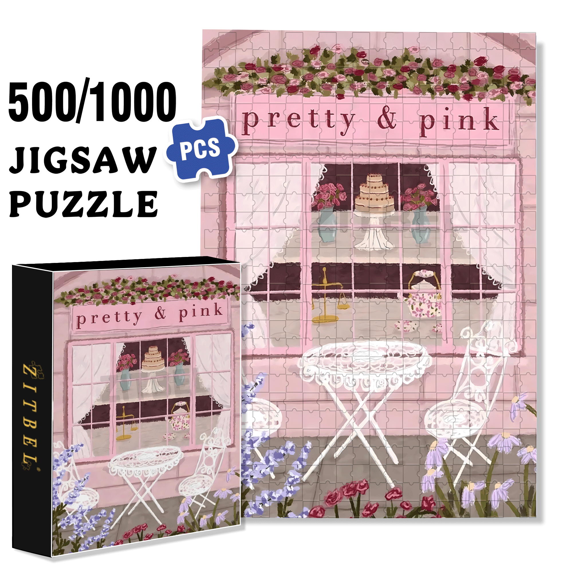 Pretty & Pink 500pcs/1000pcs Jigsaw Puzzle, Scratch-Resistant, Interactive Family Game & Brain-Boosting DIY Decor, Perfect for Halloween, Christmas & New Year Gifts, Family Puzzle Game