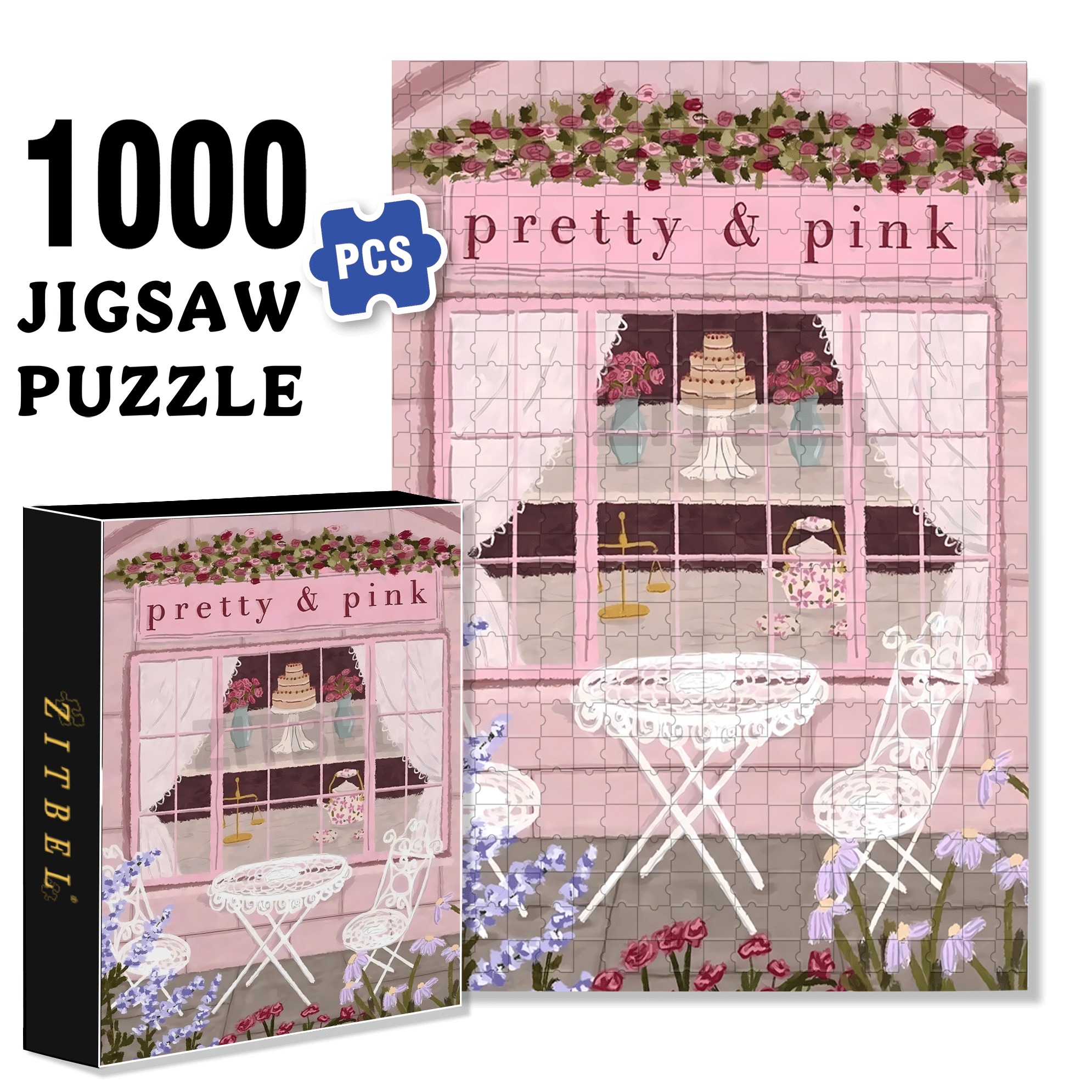 Pretty & Pink 500pcs/1000pcs Jigsaw Puzzle, Scratch-Resistant, Interactive Family Game & Brain-Boosting DIY Decor, Perfect for Halloween, Christmas & New Year Gifts, Family Puzzle Game