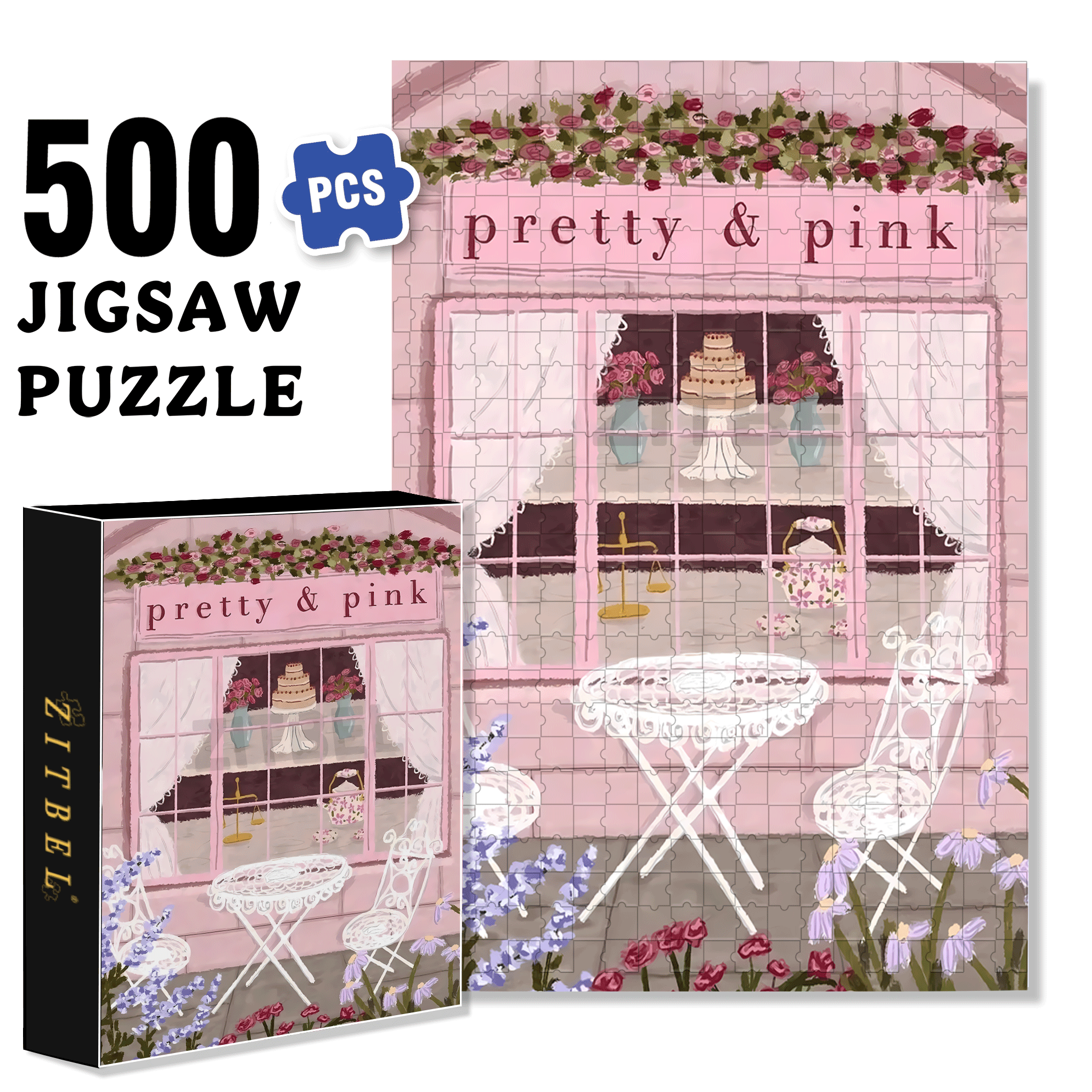 Pretty & Pink 500pcs/1000pcs Jigsaw Puzzle, Scratch-Resistant, Interactive Family Game & Brain-Boosting DIY Decor, Perfect for Halloween, Christmas & New Year Gifts, Family Puzzle Game