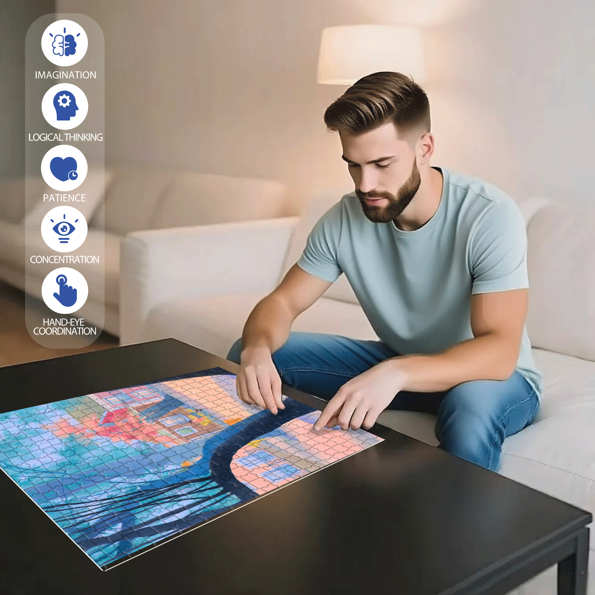 Solitude In The City 500pcs/1000pcs Jigsaw Puzzle, Scratch-Resistant, Interactive Family Game & Brain-Boosting DIY Decor, Perfect for Halloween, Christmas & New Year Gifts, Family Puzzle Game