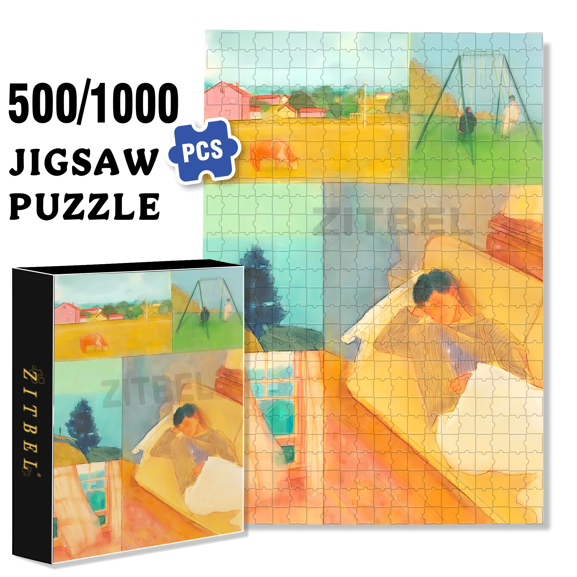 That Daytime Dream 500pcs/1000pcs Jigsaw Puzzle, Scratch-Resistant, Interactive Family Game & Brain-Boosting DIY Decor, Perfect for Halloween, Christmas & New Year Gifts, Family Puzzle Game