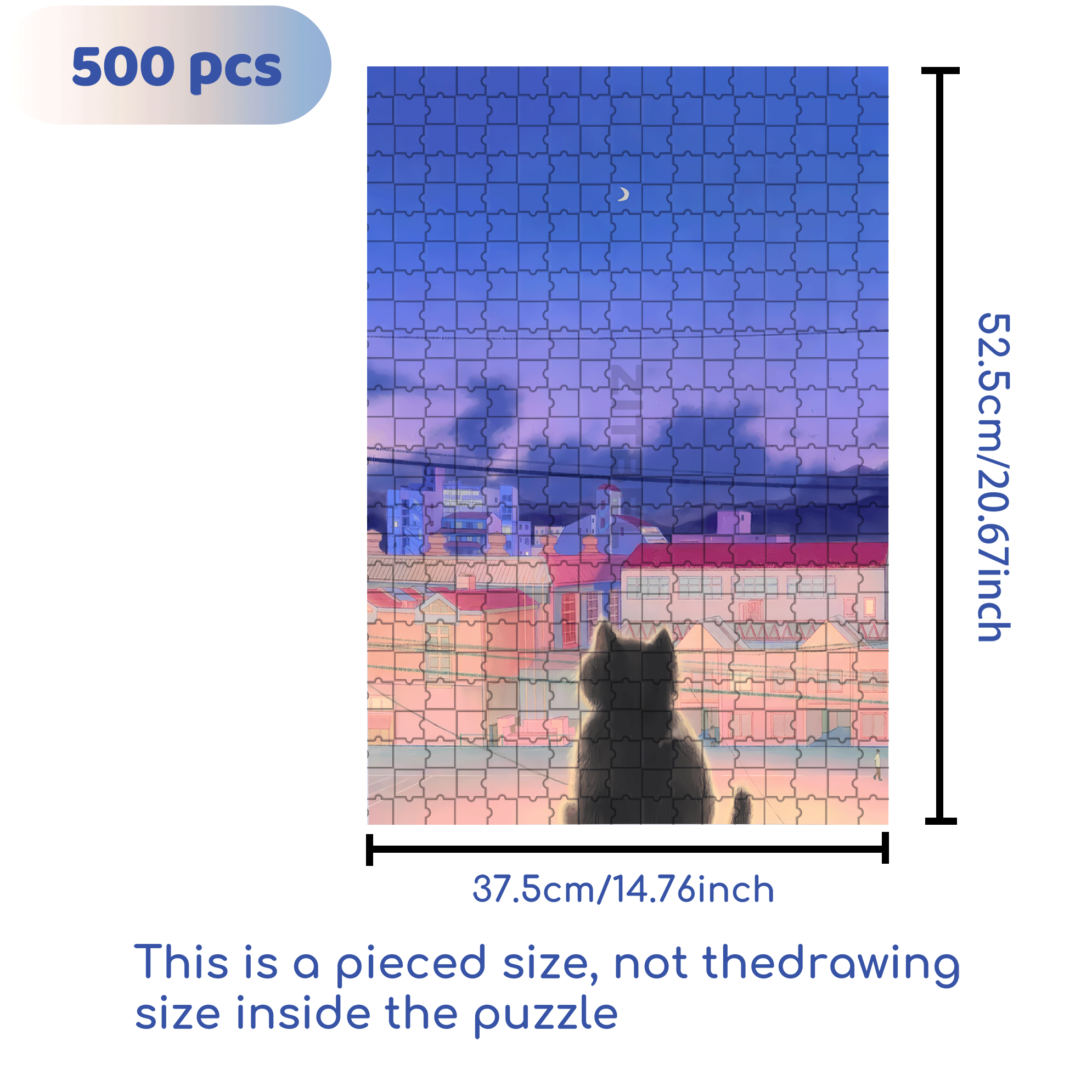 The Cat Waiting For The Night 500pcs/1000pcs Jigsaw Puzzle, Scratch-Resistant, Interactive Family Game & Brain-Boosting DIY Decor, Perfect for Halloween, Christmas & New Year Gifts, Family Puzzle Game