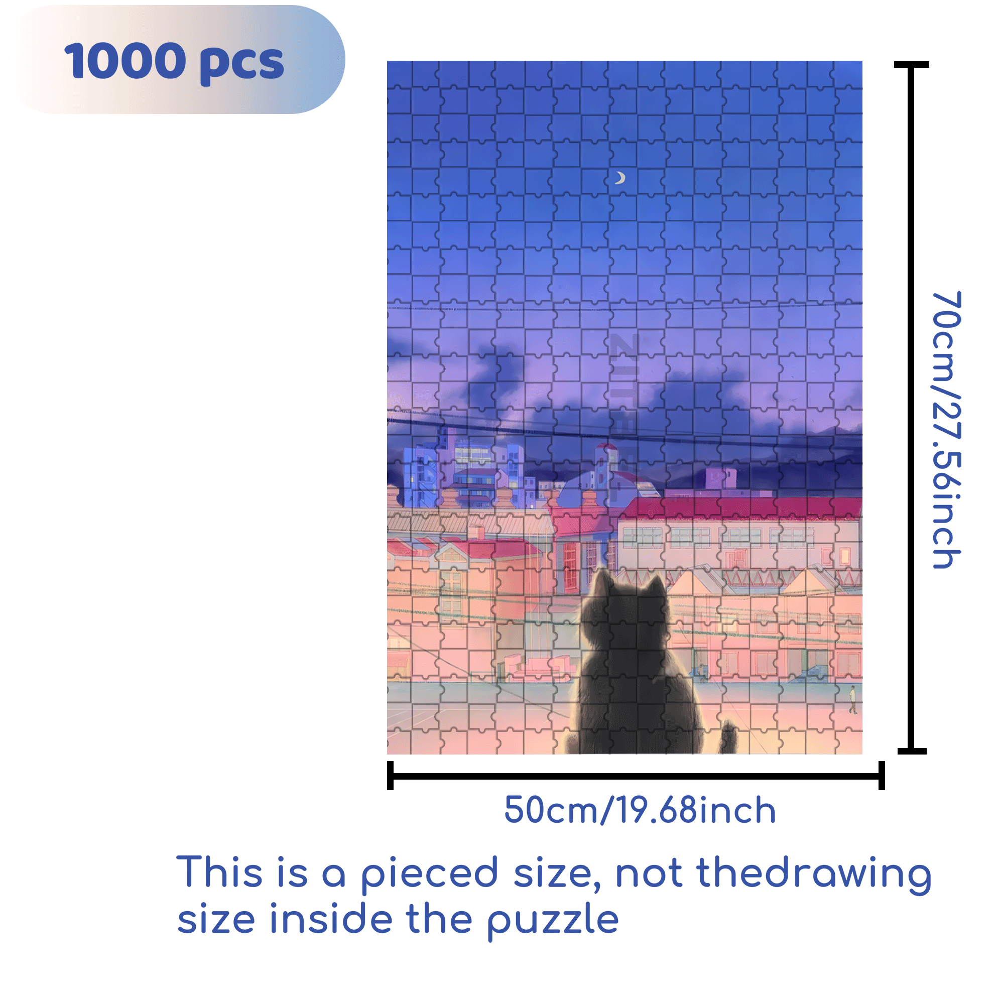 The Cat Waiting For The Night 500pcs/1000pcs Jigsaw Puzzle, Scratch-Resistant, Interactive Family Game & Brain-Boosting DIY Decor, Perfect for Halloween, Christmas & New Year Gifts, Family Puzzle Game