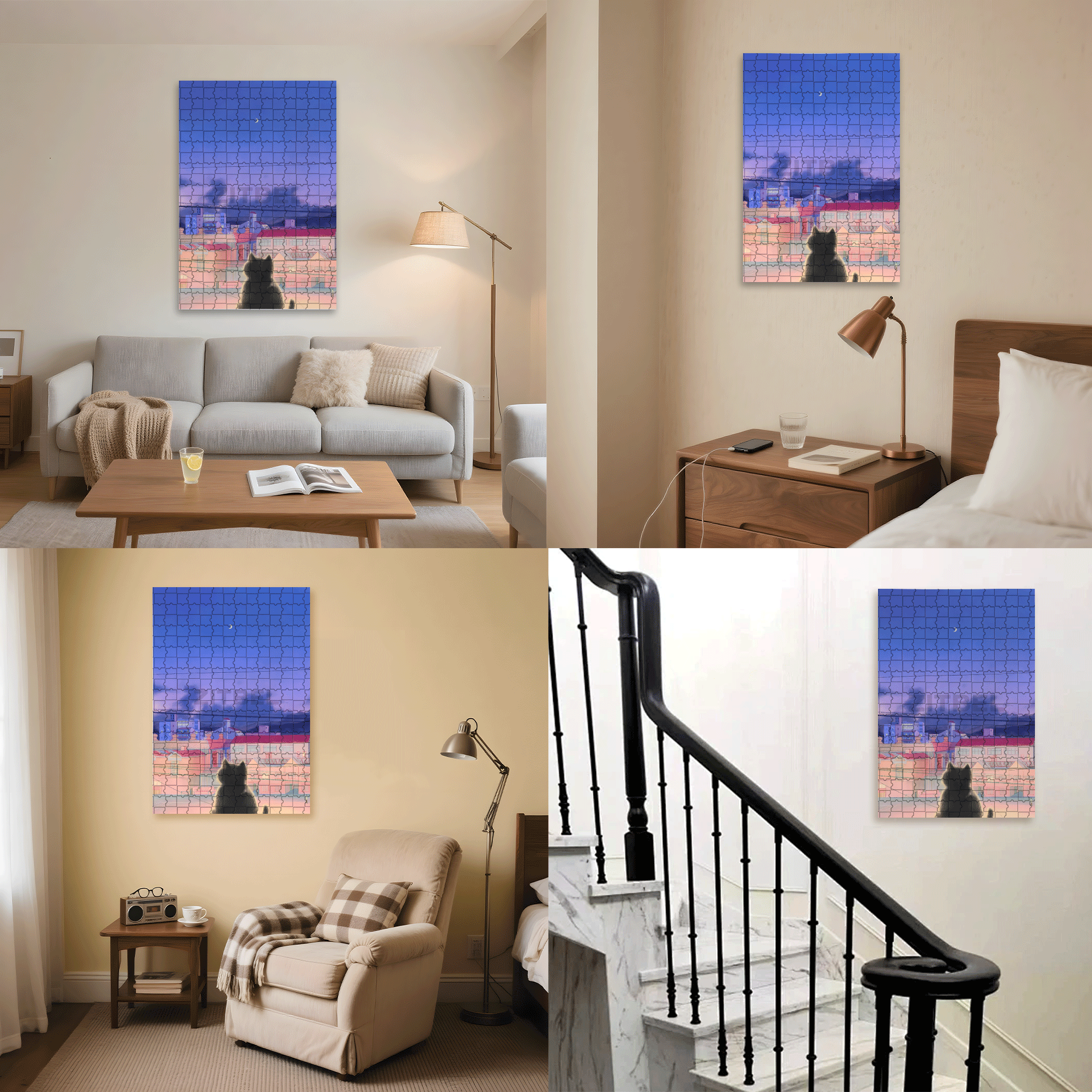 The Cat Waiting For The Night 500pcs/1000pcs Jigsaw Puzzle, Scratch-Resistant, Interactive Family Game & Brain-Boosting DIY Decor, Perfect for Halloween, Christmas & New Year Gifts, Family Puzzle Game
