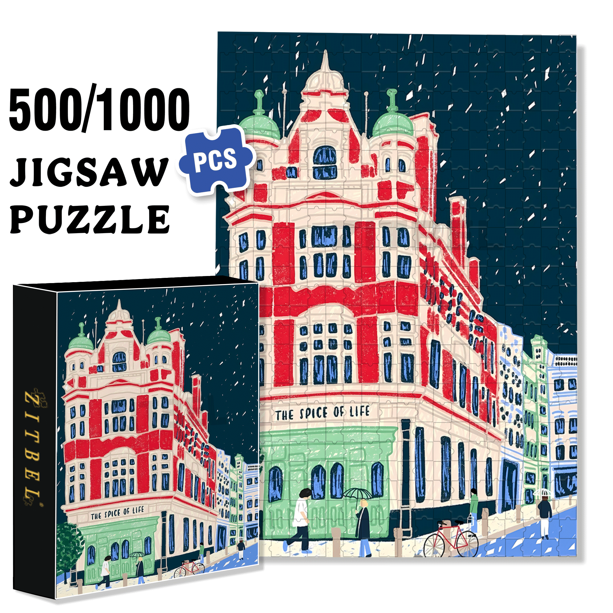 The Spice Of Life 500pcs/1000pcs Jigsaw Puzzle, Scratch-Resistant, Interactive Family Game & Brain-Boosting DIY Decor, Perfect for Halloween, Christmas & New Year Gifts, Family Puzzle Game