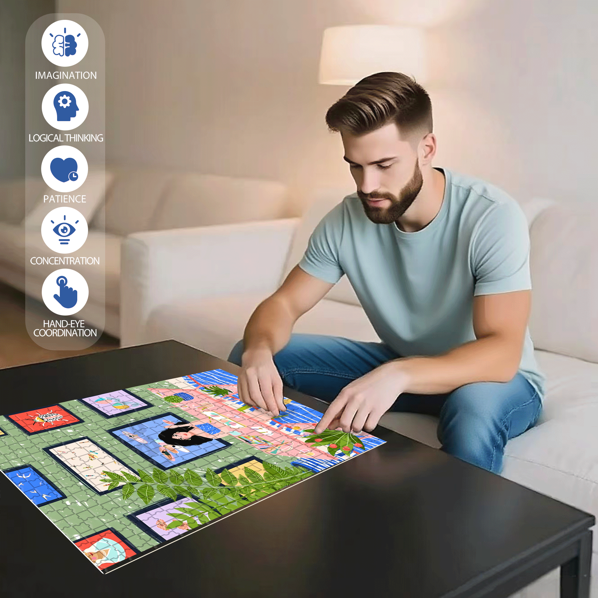 Touchable Slow Life 3 500pcs/1000pcs Jigsaw Puzzle, Scratch-Resistant, Interactive Family Game & Brain-Boosting DIY Decor, Perfect for Halloween, Christmas & New Year Gifts, Family Puzzle Game
