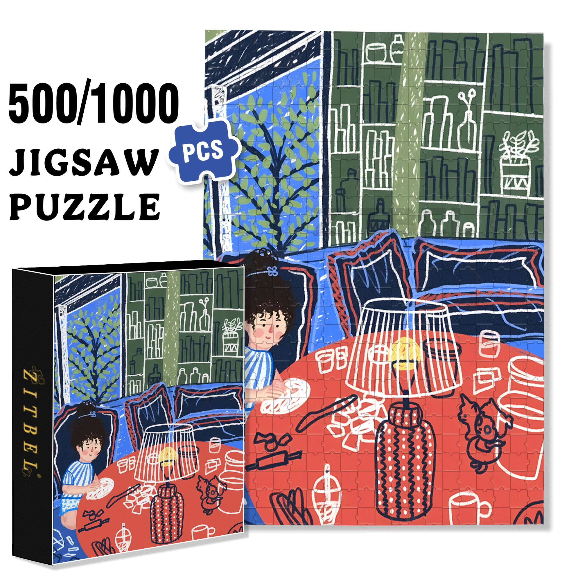 Touchable Slow Life 5 500pcs/1000pcs Jigsaw Puzzle, Scratch-Resistant, Interactive Family Game & Brain-Boosting DIY Decor, Perfect for Halloween, Christmas & New Year Gifts, Family Puzzle Game