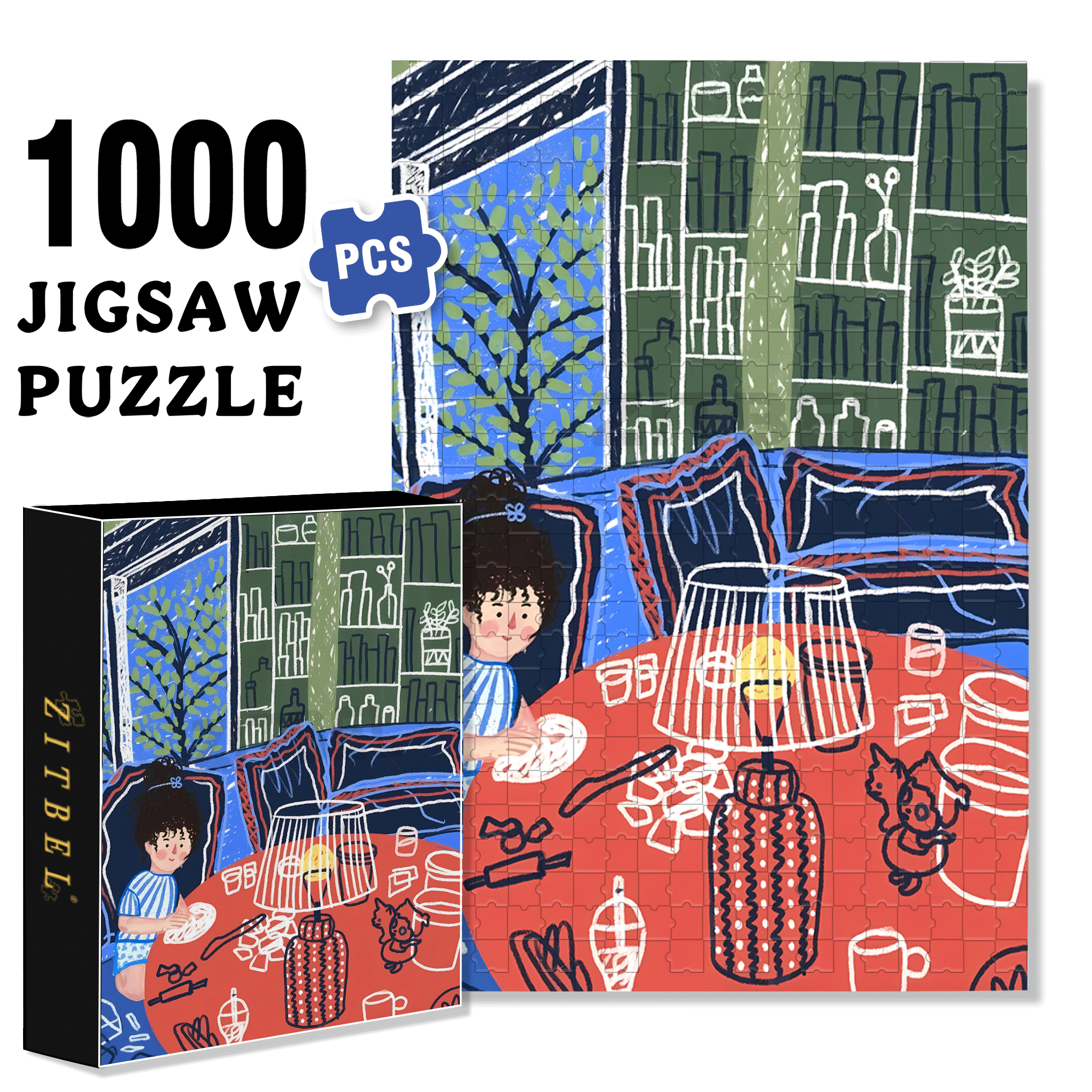 Touchable Slow Life 5 500pcs/1000pcs Jigsaw Puzzle, Scratch-Resistant, Interactive Family Game & Brain-Boosting DIY Decor, Perfect for Halloween, Christmas & New Year Gifts, Family Puzzle Game