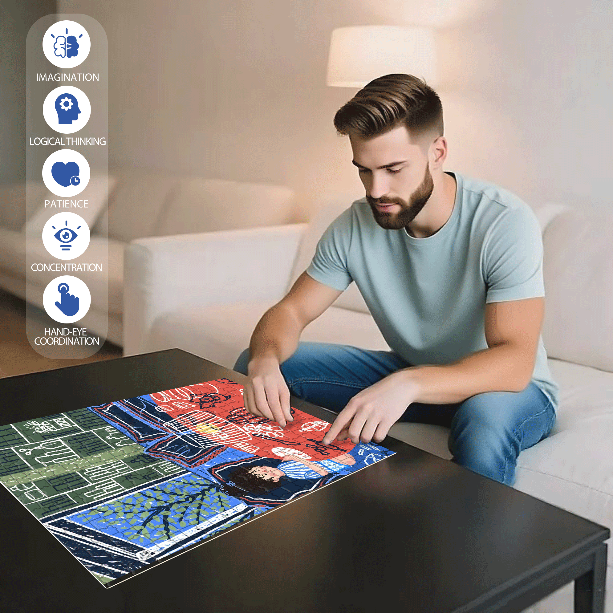 Touchable Slow Life 5 500pcs/1000pcs Jigsaw Puzzle, Scratch-Resistant, Interactive Family Game & Brain-Boosting DIY Decor, Perfect for Halloween, Christmas & New Year Gifts, Family Puzzle Game