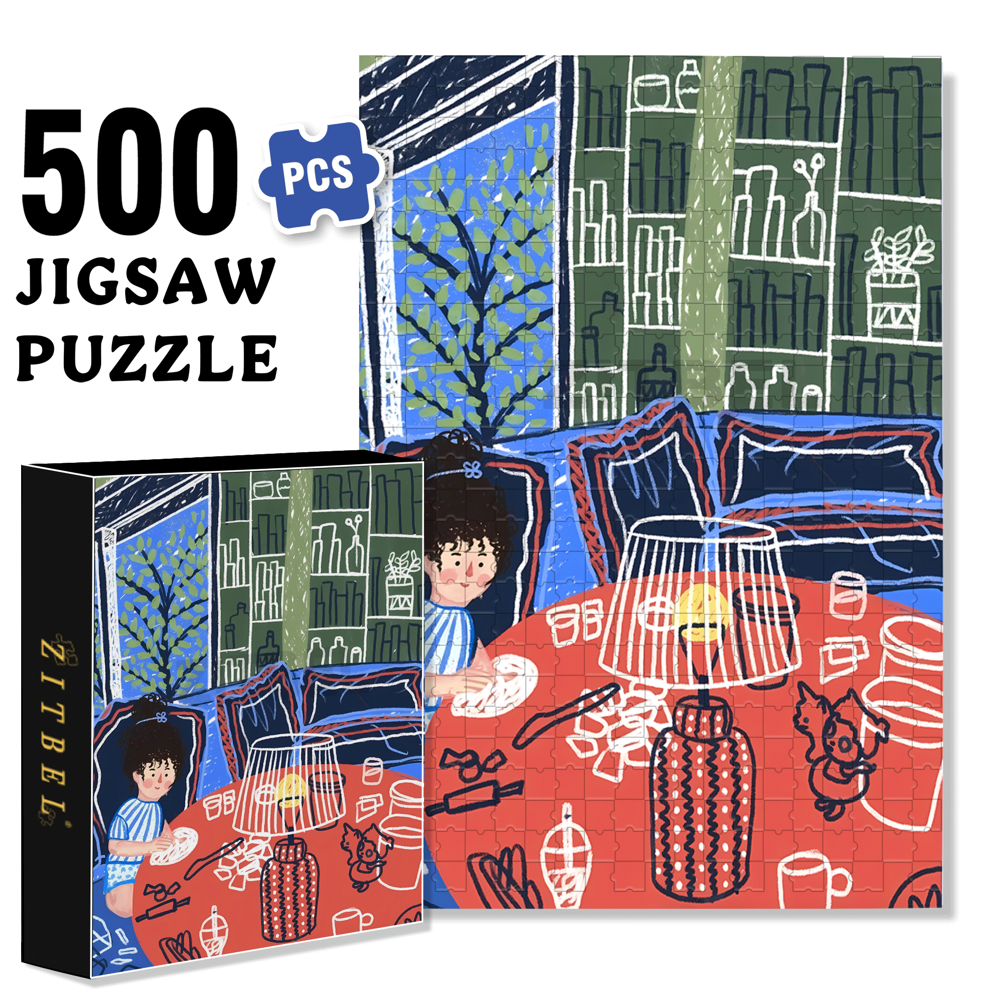 Touchable Slow Life 5 500pcs/1000pcs Jigsaw Puzzle, Scratch-Resistant, Interactive Family Game & Brain-Boosting DIY Decor, Perfect for Halloween, Christmas & New Year Gifts, Family Puzzle Game