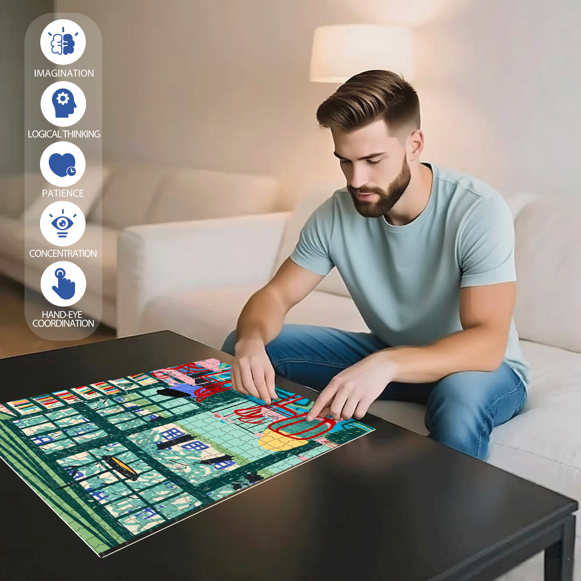 Touchable Slow Life 500pcs/1000pcs Jigsaw Puzzle, Scratch-Resistant, Interactive Family Game & Brain-Boosting DIY Decor, Perfect for Halloween, Christmas & New Year Gifts, Family Puzzle Game
