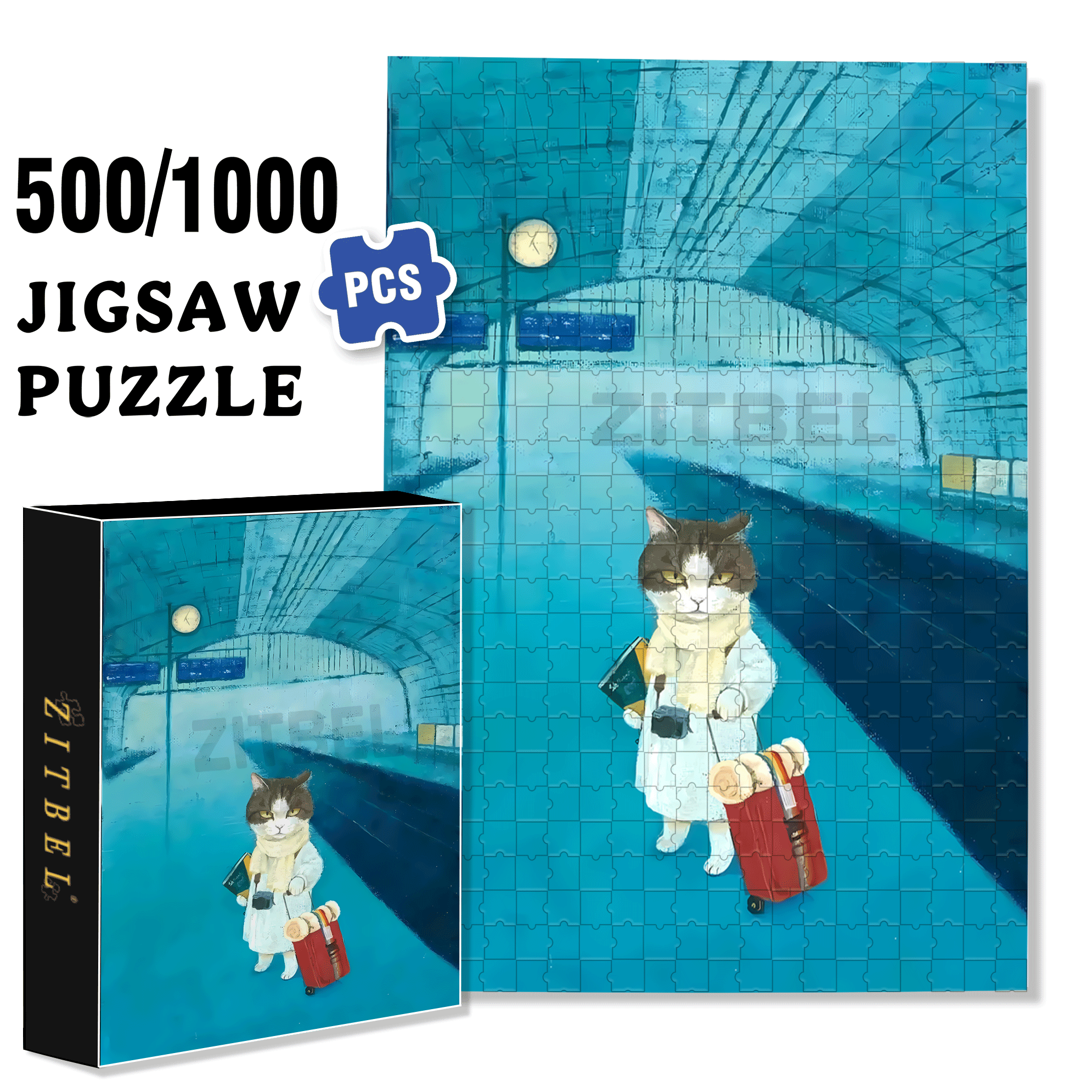 Waiting For The Train 500pcs/1000pcs Jigsaw Puzzle, Scratch-Resistant, Interactive Family Game & Brain-Boosting DIY Decor, Perfect for Halloween, Christmas & New Year Gifts, Family Puzzle Game