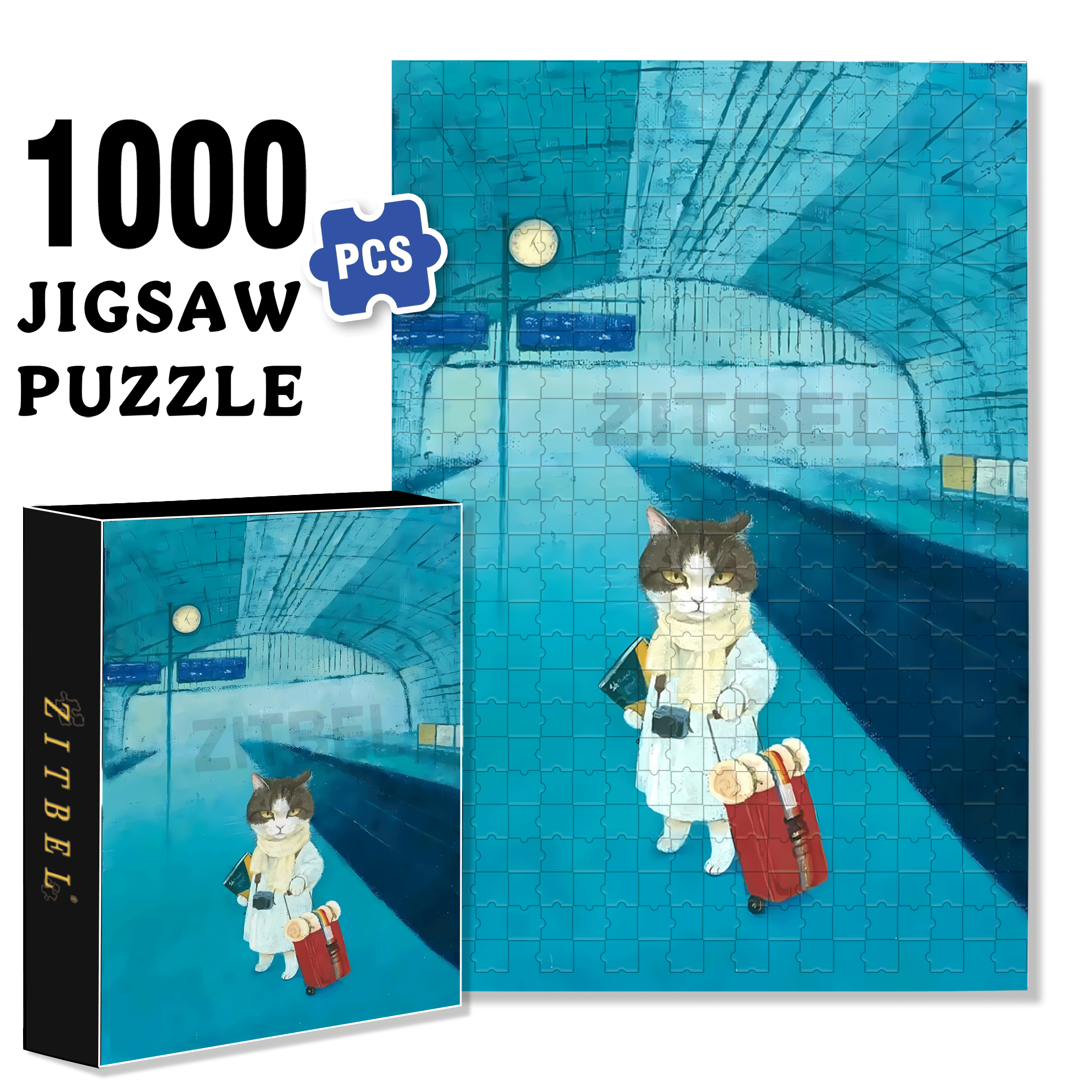 Waiting For The Train 500pcs/1000pcs Jigsaw Puzzle, Scratch-Resistant, Interactive Family Game & Brain-Boosting DIY Decor, Perfect for Halloween, Christmas & New Year Gifts, Family Puzzle Game
