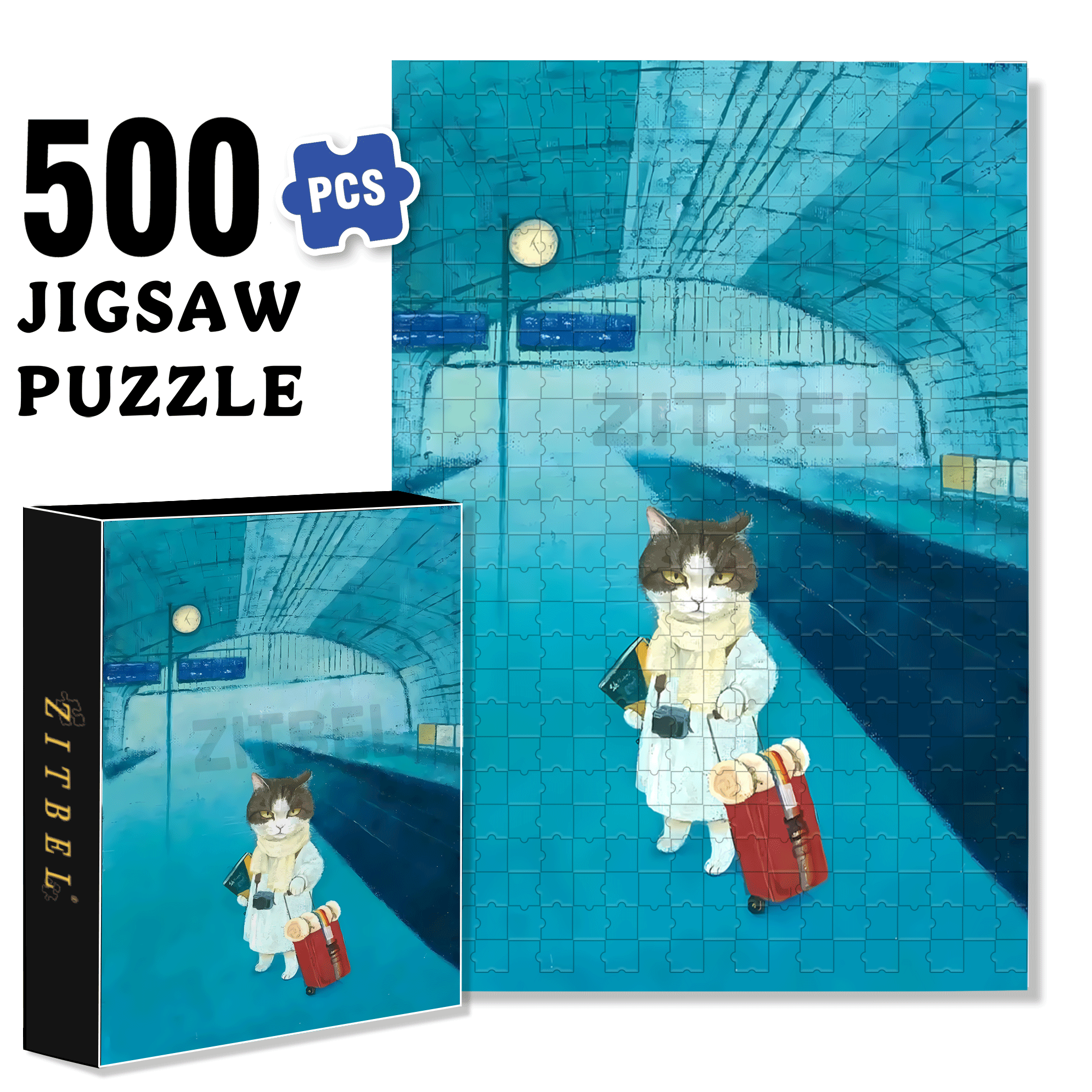 Waiting For The Train 500pcs/1000pcs Jigsaw Puzzle, Scratch-Resistant, Interactive Family Game & Brain-Boosting DIY Decor, Perfect for Halloween, Christmas & New Year Gifts, Family Puzzle Game