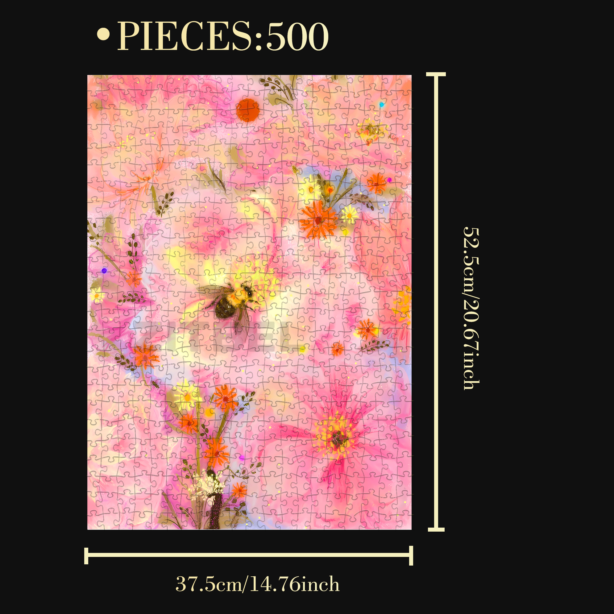 Peonies and Bees 500pcs/1000pcs Jigsaw Puzzle, Scratch-Resistant, Interactive Family Game & Brain-Boosting DIY Decor, Perfect for Halloween, Christmas & New Year Gifts, Family Puzzle Game