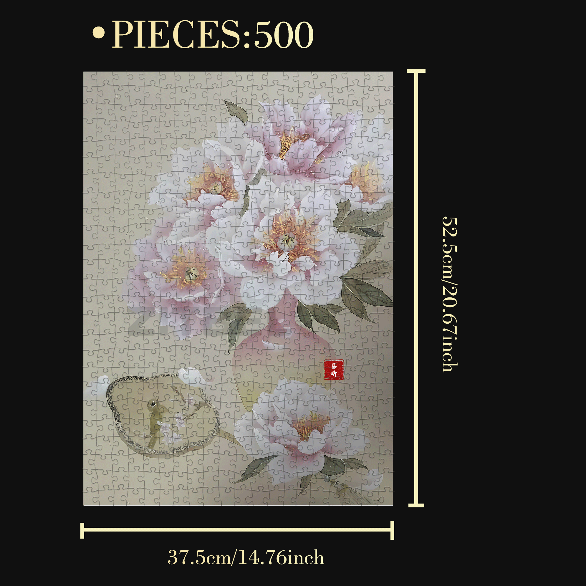 Pink Peony 2 500pcs/1000pcs Jigsaw Puzzle, Scratch-Resistant, Interactive Family Game & Brain-Boosting DIY Decor, Perfect for Halloween, Christmas & New Year Gifts, Family Puzzle Game