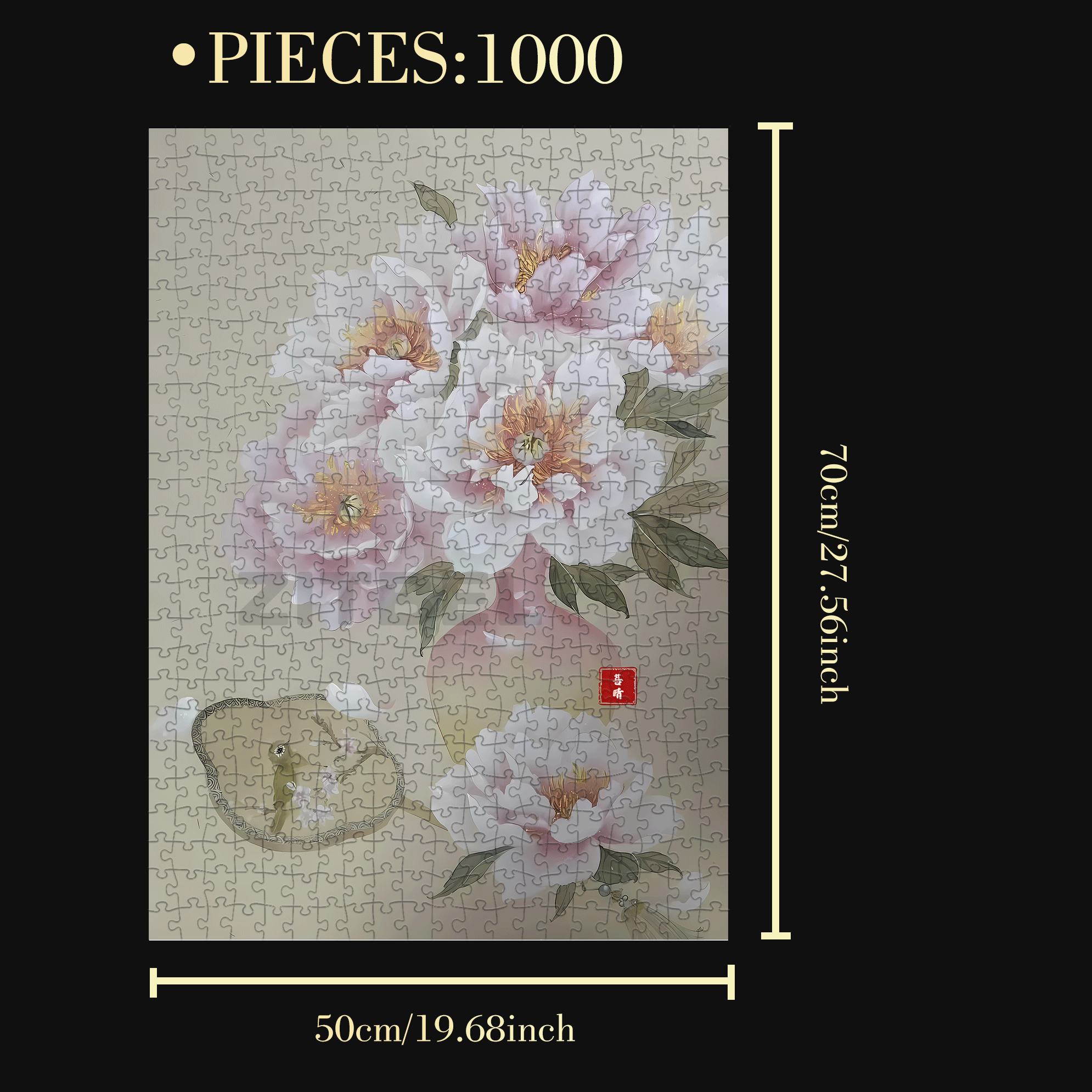 Pink Peony 2 500pcs/1000pcs Jigsaw Puzzle, Scratch-Resistant, Interactive Family Game & Brain-Boosting DIY Decor, Perfect for Halloween, Christmas & New Year Gifts, Family Puzzle Game