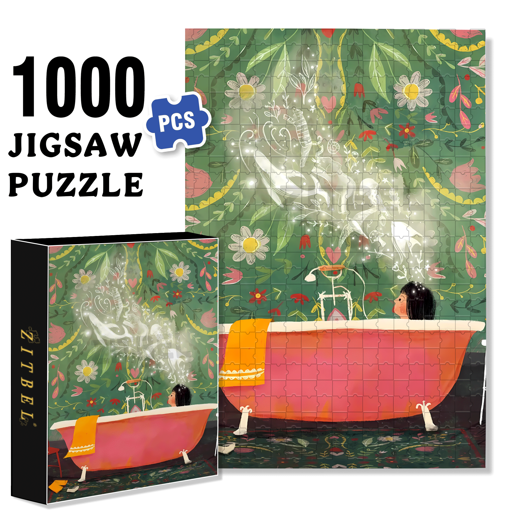 Bath Time 500pcs/1000pcs Jigsaw Puzzle, Scratch-Resistant, Interactive Family Game & Brain-Boosting DIY Decor, Perfect for Halloween, Christmas & New Year Gifts, Family Puzzle Game