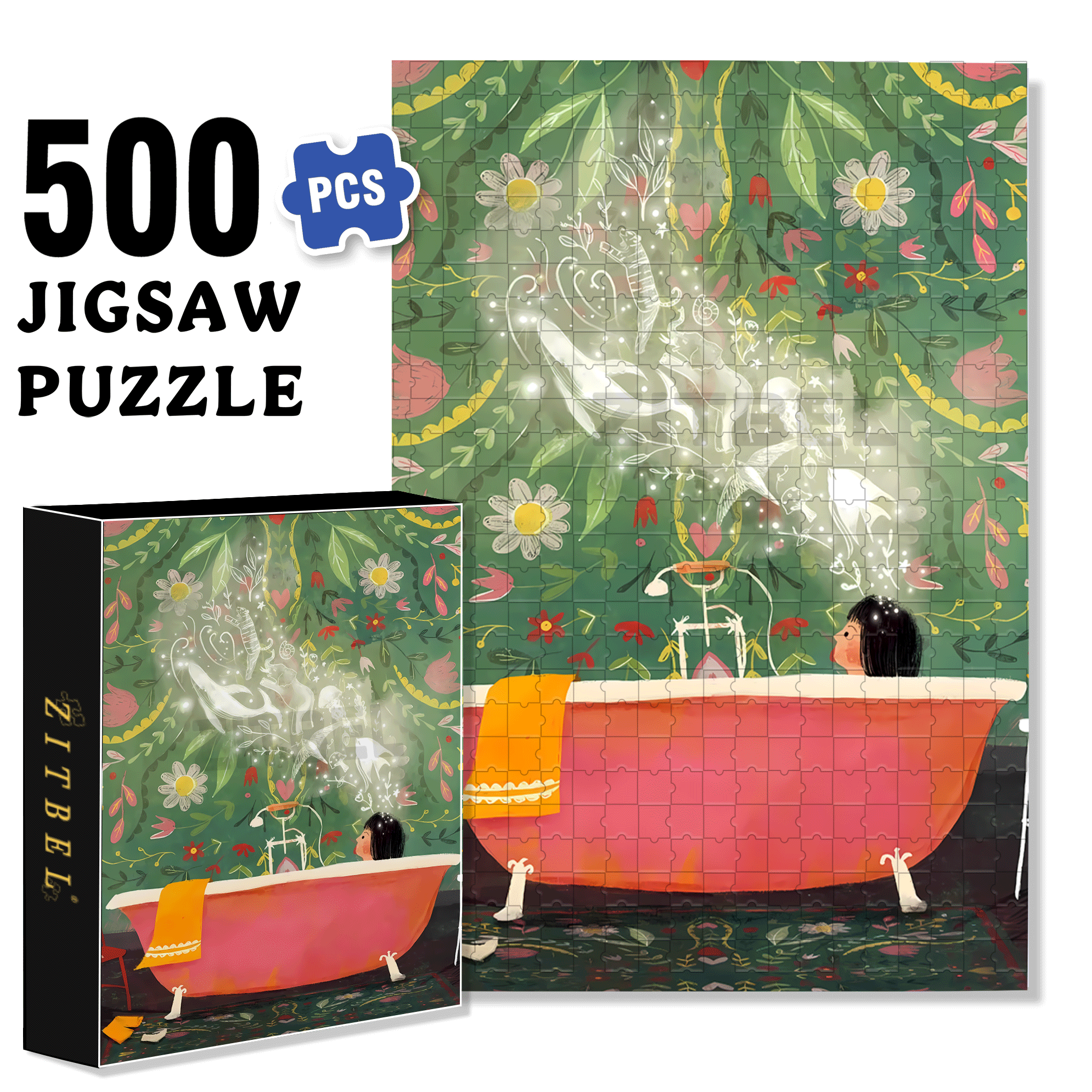 Bath Time 500pcs/1000pcs Jigsaw Puzzle, Scratch-Resistant, Interactive Family Game & Brain-Boosting DIY Decor, Perfect for Halloween, Christmas & New Year Gifts, Family Puzzle Game