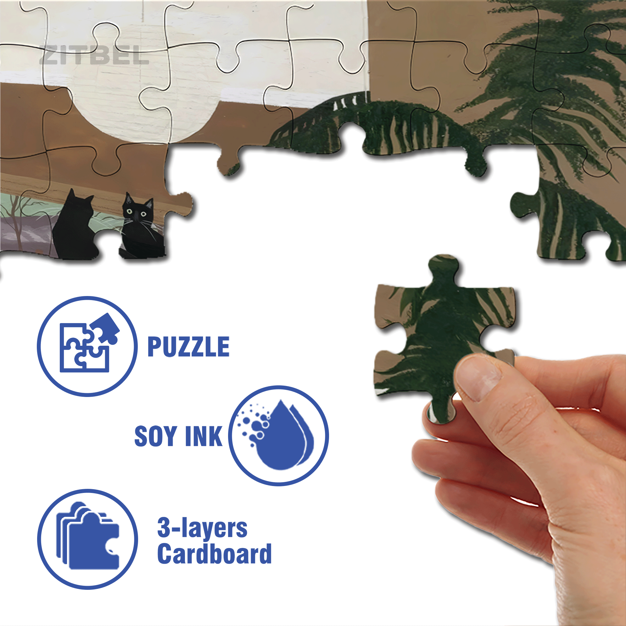 Black Cat in the Mirror 500pcs/1000pcs Jigsaw Puzzle, Scratch-Resistant, Interactive Family Game & Brain-Boosting DIY Decor, Perfect for Halloween, Christmas & New Year Gifts, Family Puzzle Game