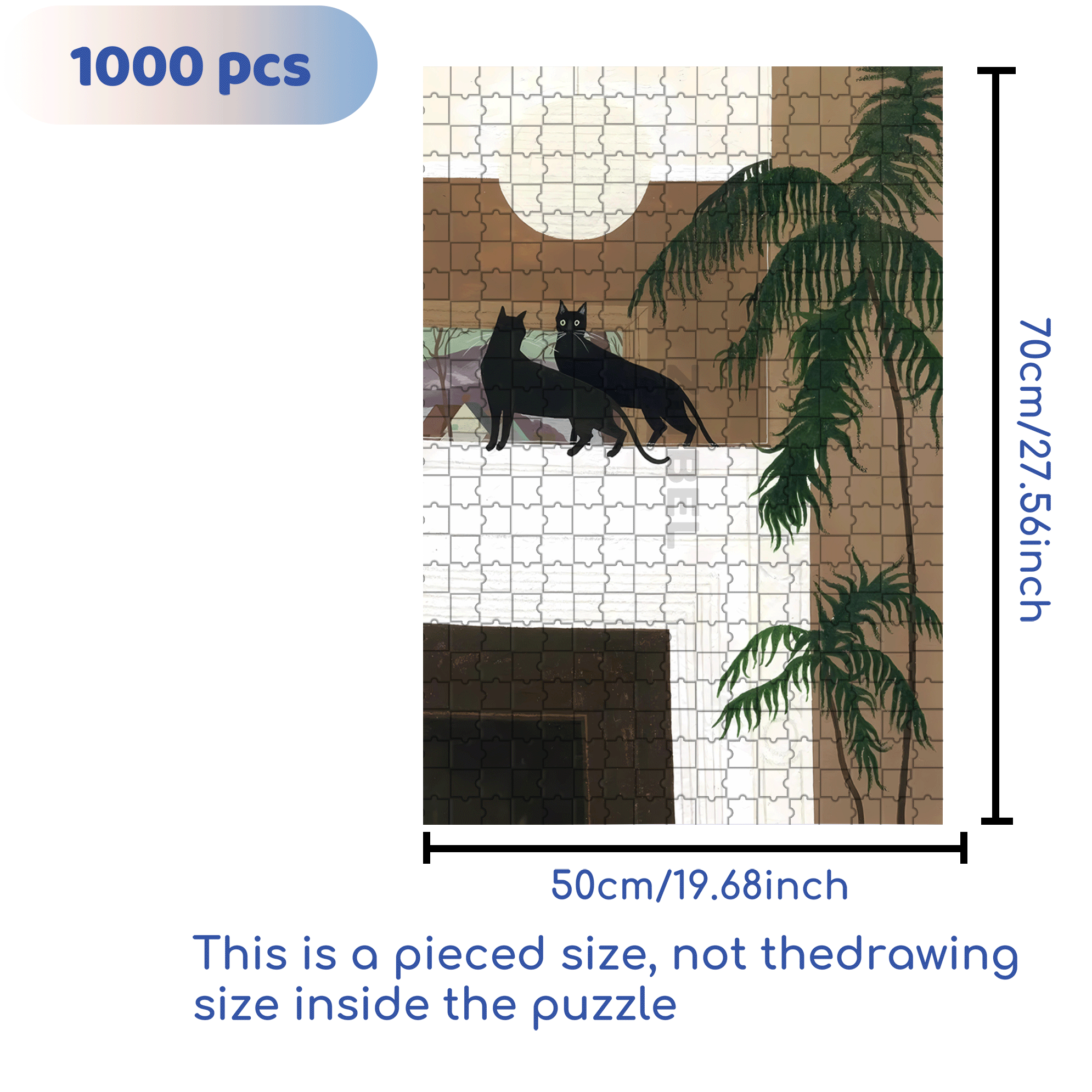 Black Cat in the Mirror 500pcs/1000pcs Jigsaw Puzzle, Scratch-Resistant, Interactive Family Game & Brain-Boosting DIY Decor, Perfect for Halloween, Christmas & New Year Gifts, Family Puzzle Game