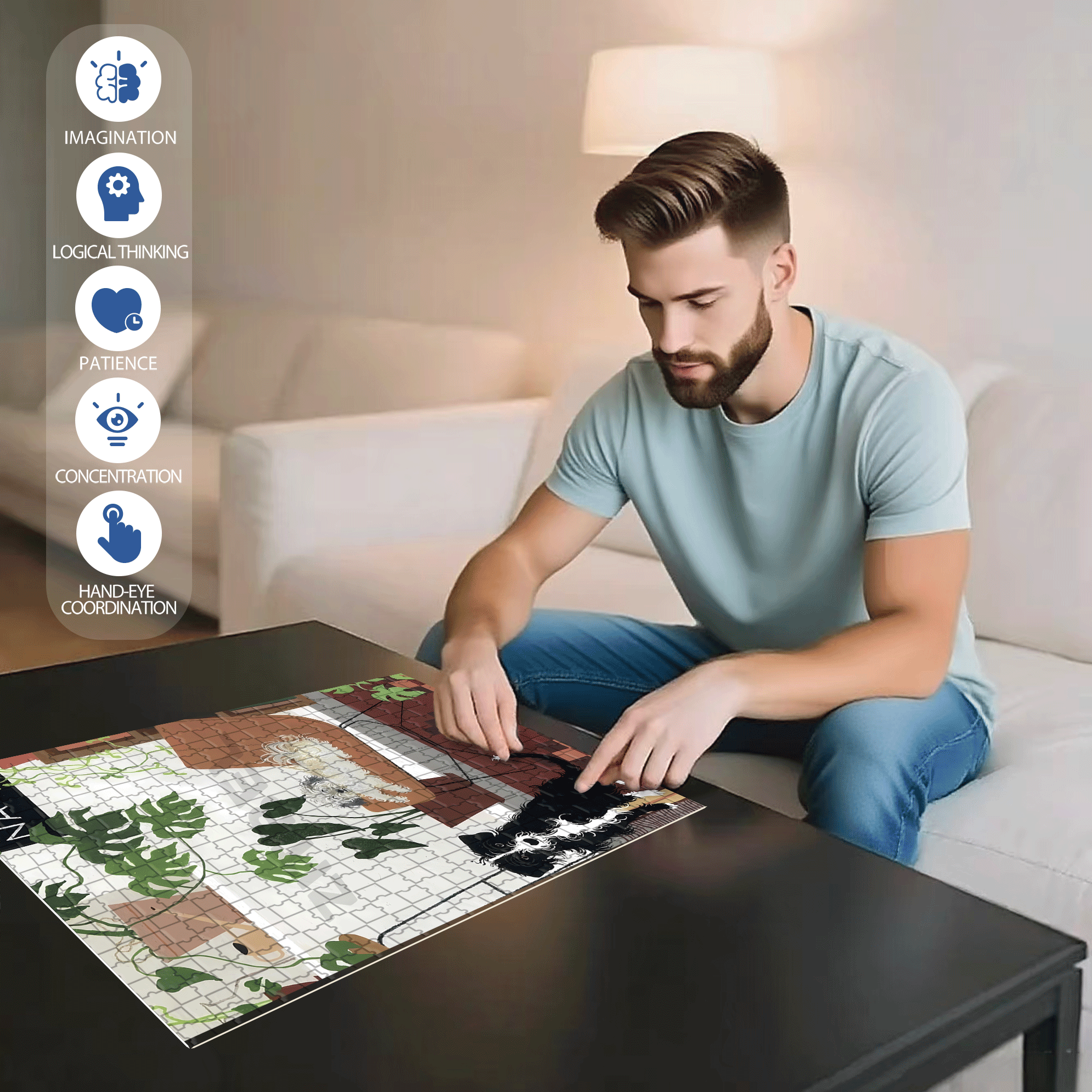 Curly Haired Friend 500pcs/1000pcs Jigsaw Puzzle, Scratch-Resistant, Interactive Family Game & Brain-Boosting DIY Decor, Perfect for Halloween, Christmas & New Year Gifts, Family Puzzle Game