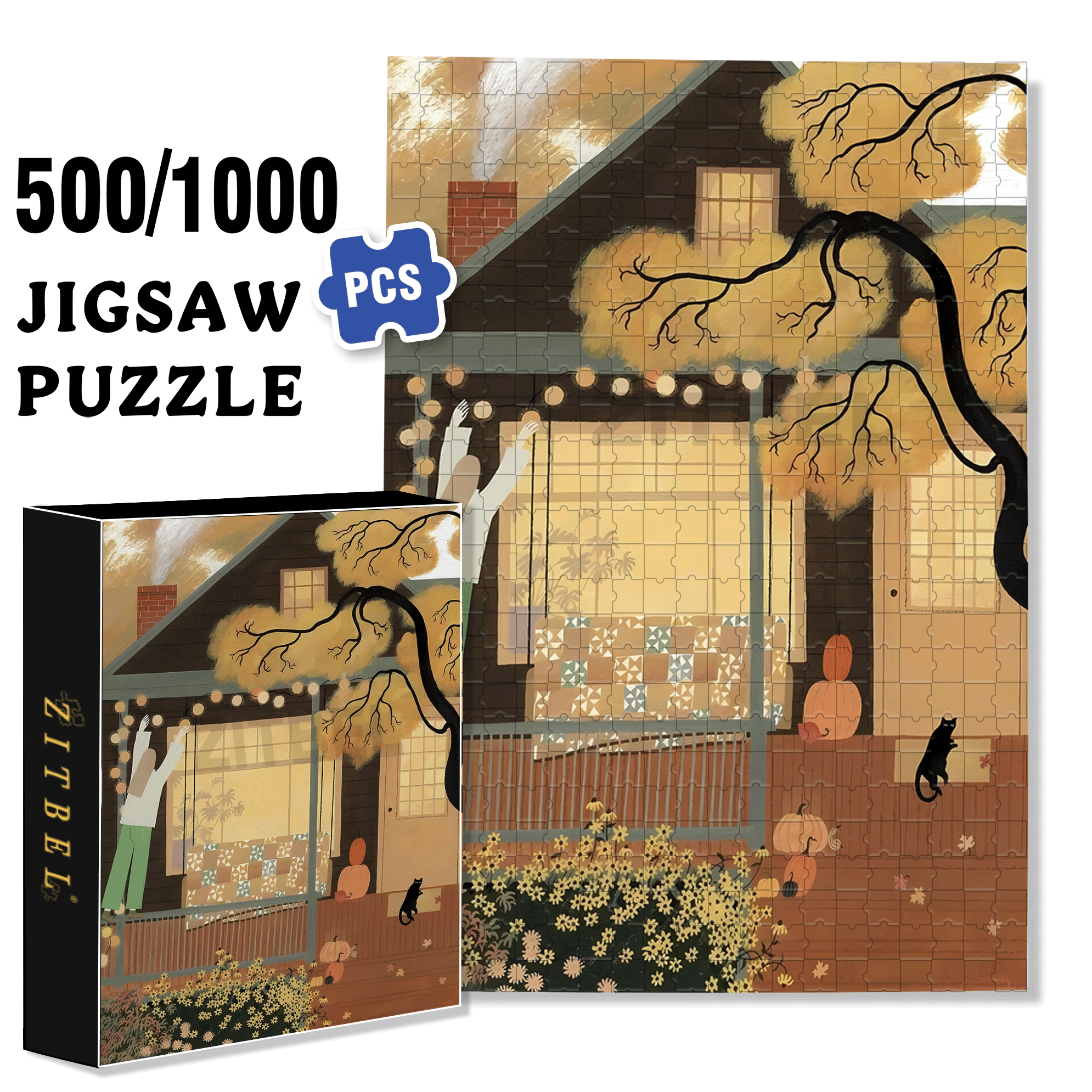 Festival Decoration 500pcs/1000pcs Jigsaw Puzzle, Scratch-Resistant, Interactive Family Game & Brain-Boosting DIY Decor, Perfect for Halloween, Christmas & New Year Gifts, Family Puzzle Game