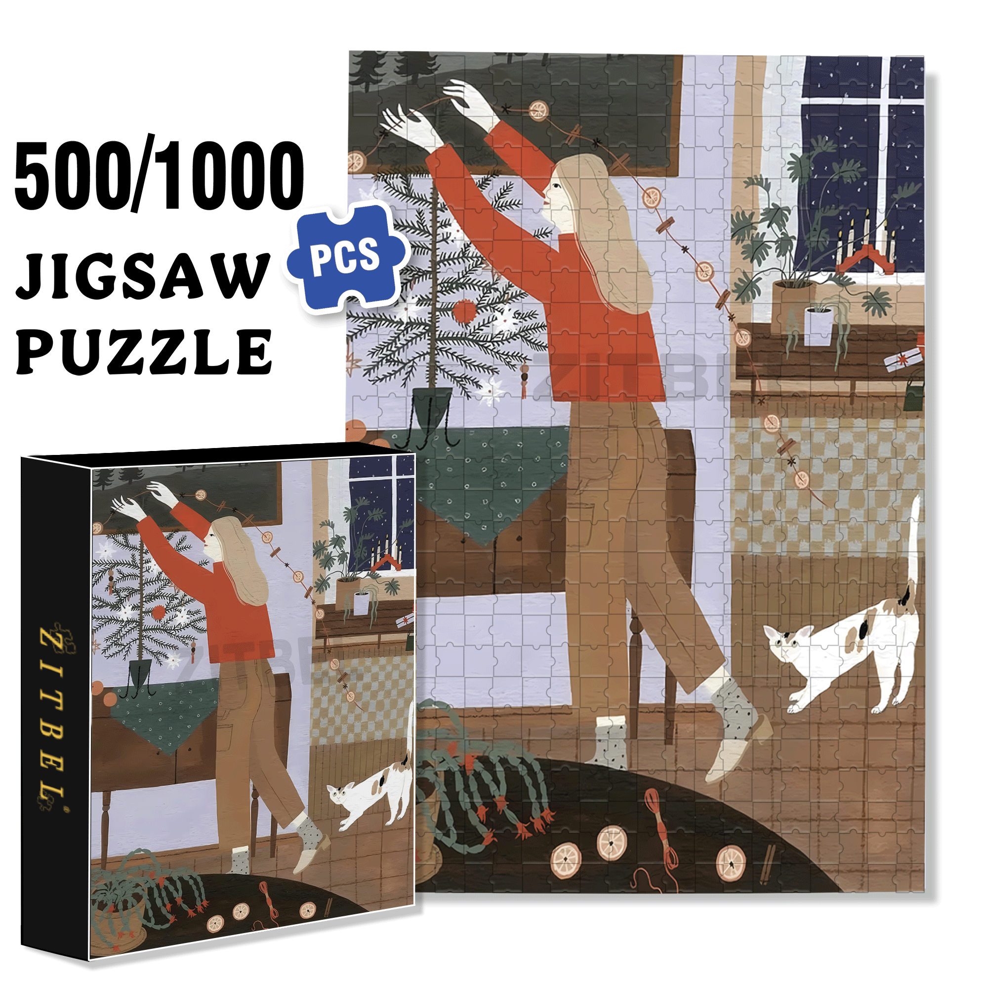 Let Me Take A Look 2 500pcs/1000pcs Jigsaw Puzzle, Scratch-Resistant, Interactive Family Game & Brain-Boosting DIY Decor, Perfect for Halloween, Christmas & New Year Gifts, Family Puzzle Game