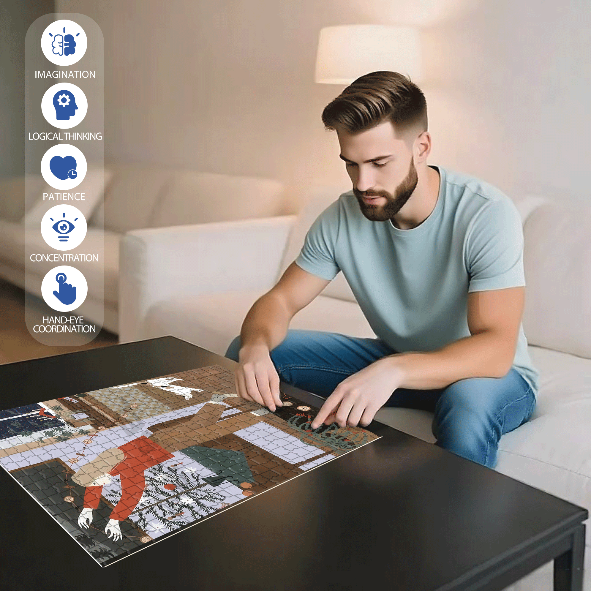 Let Me Take A Look 2 500pcs/1000pcs Jigsaw Puzzle, Scratch-Resistant, Interactive Family Game & Brain-Boosting DIY Decor, Perfect for Halloween, Christmas & New Year Gifts, Family Puzzle Game