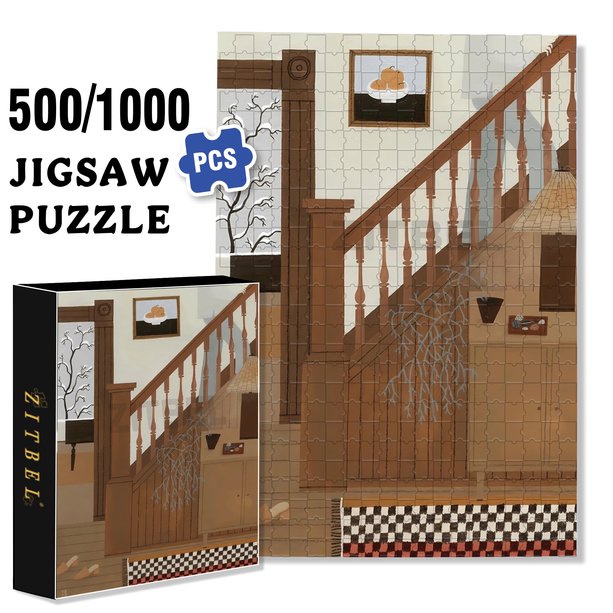 Minimalist Home 500pcs/1000pcs Jigsaw Puzzle, Scratch-Resistant, Interactive Family Game & Brain-Boosting DIY Decor, Perfect for Halloween, Christmas & New Year Gifts, Family Puzzle Game