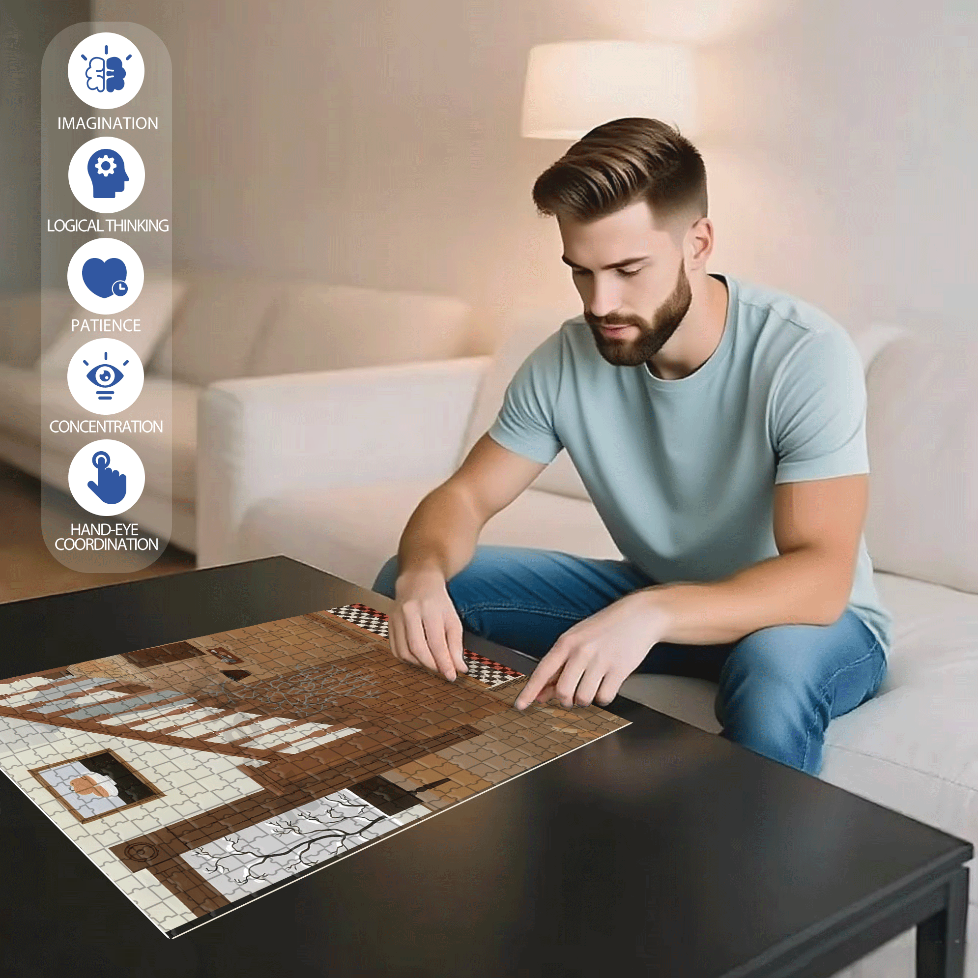Minimalist Home 500pcs/1000pcs Jigsaw Puzzle, Scratch-Resistant, Interactive Family Game & Brain-Boosting DIY Decor, Perfect for Halloween, Christmas & New Year Gifts, Family Puzzle Game